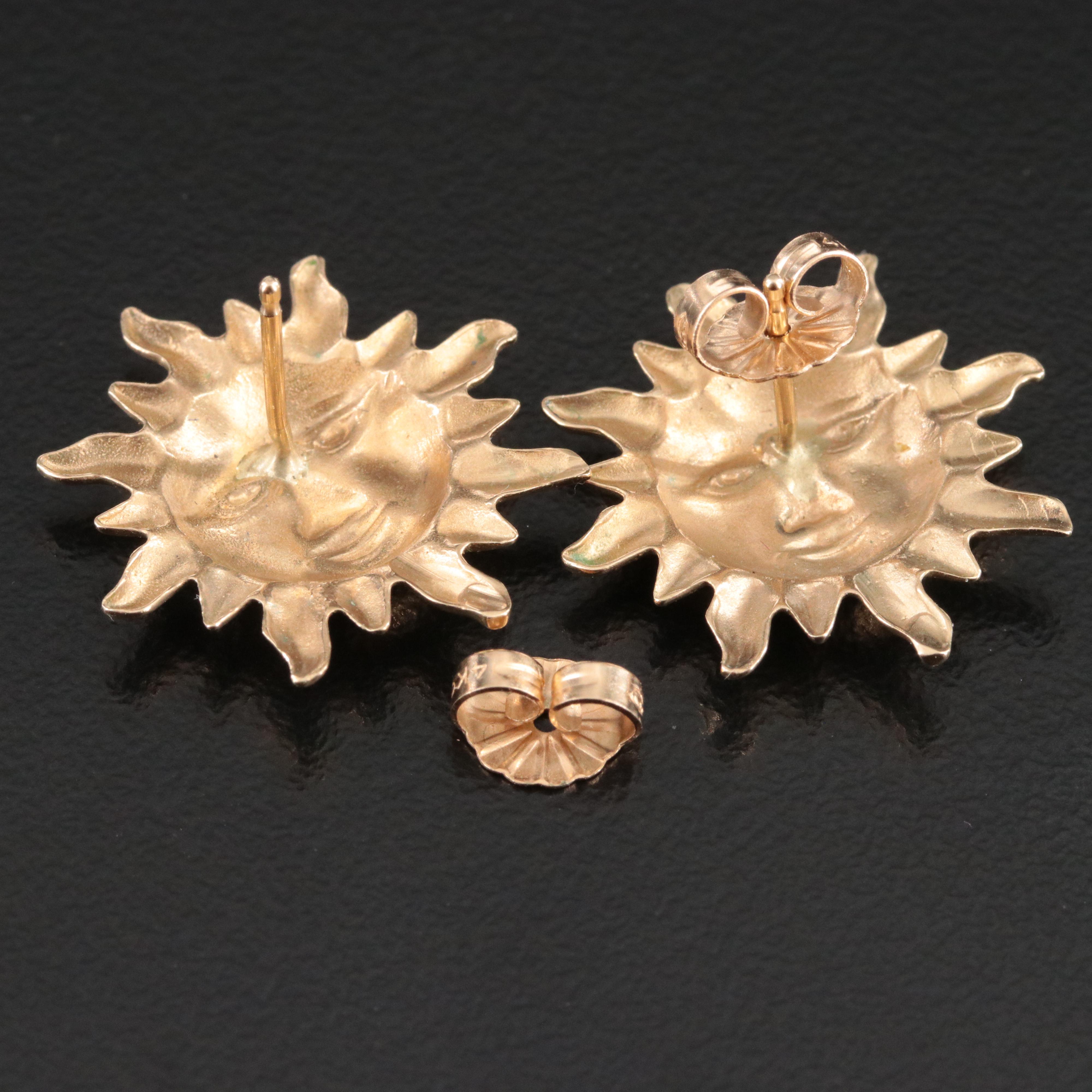 14K Sun Face Earrings