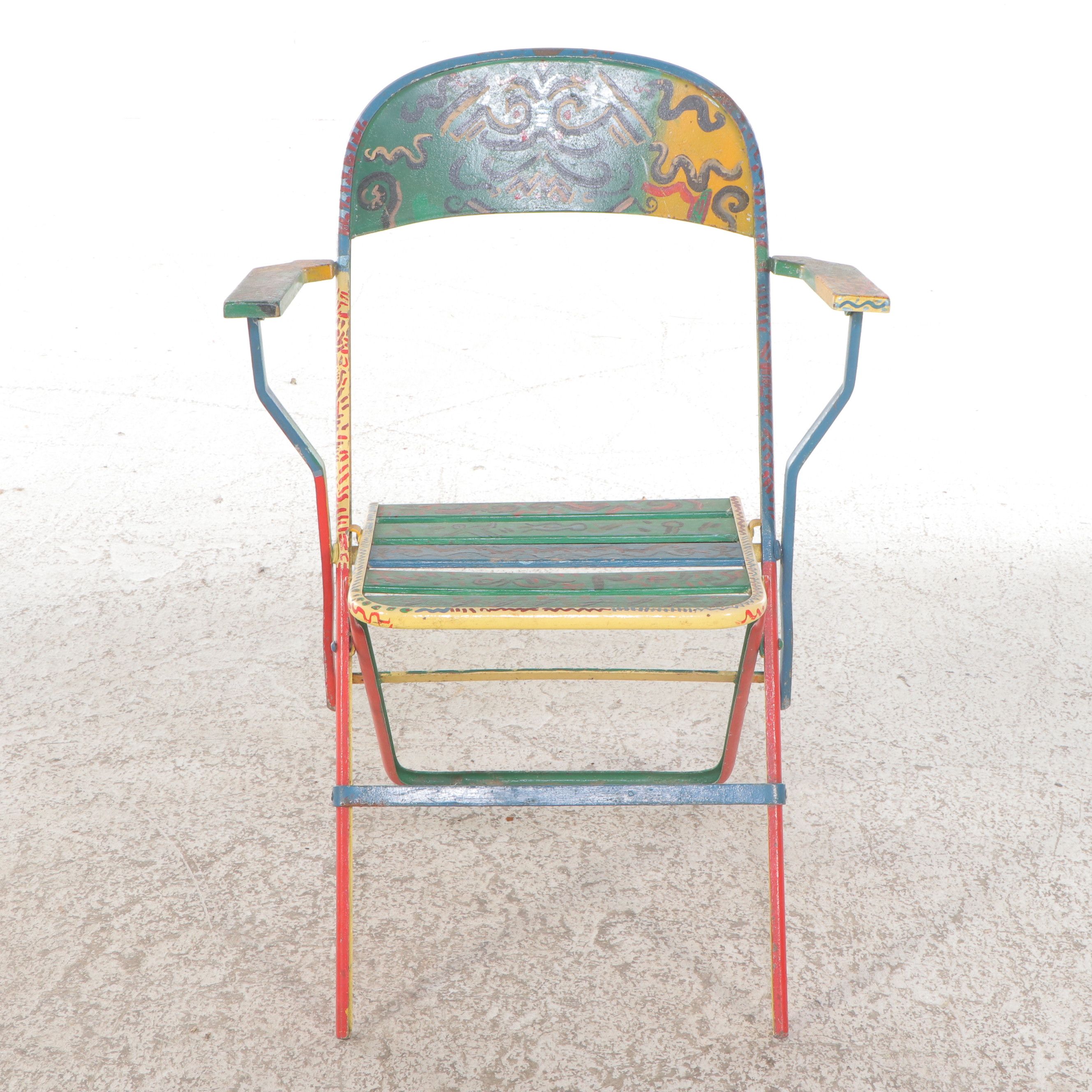 Set of Four Hand-Painted Folding Chairs, Late 20th Century