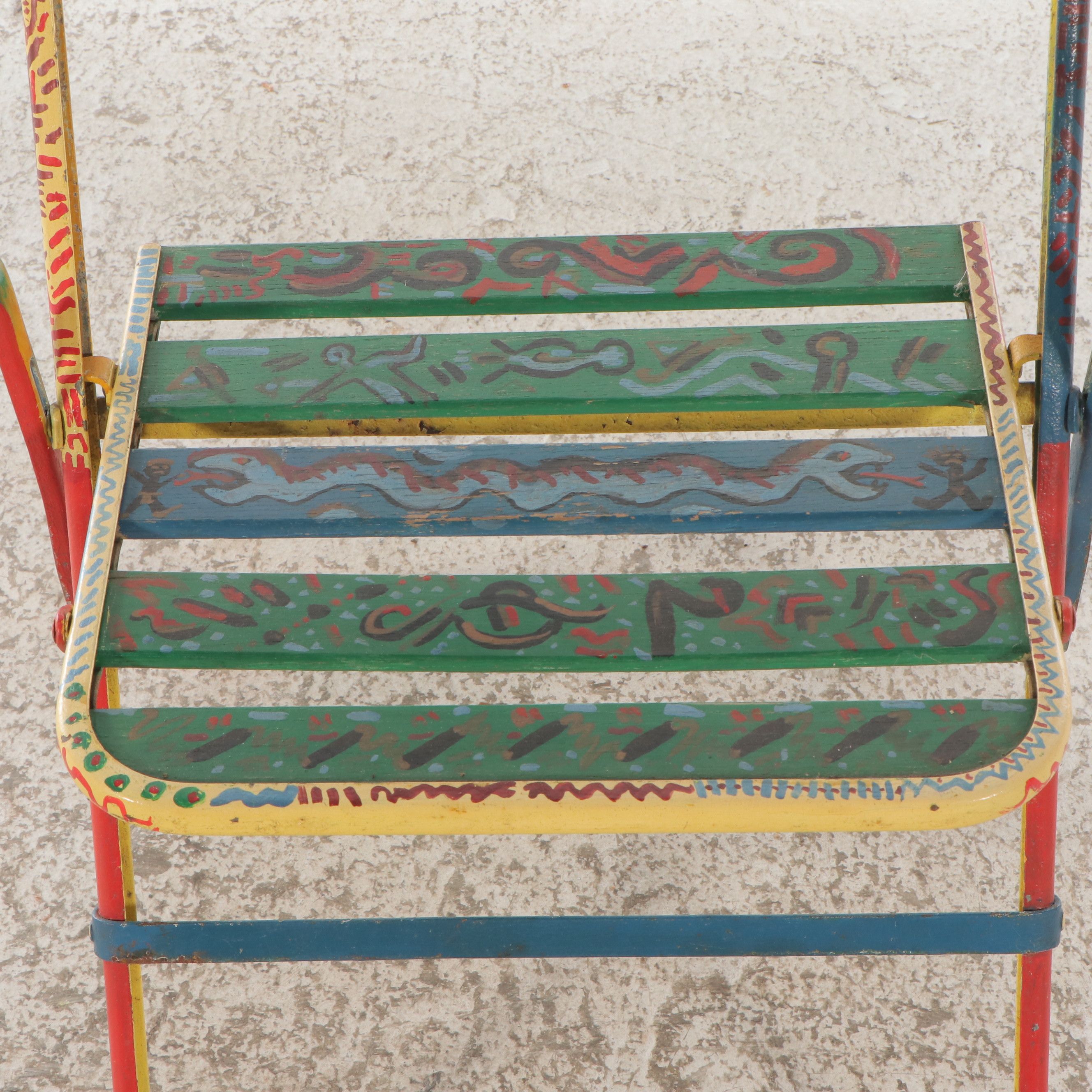 Set of Four Hand-Painted Folding Chairs, Late 20th Century
