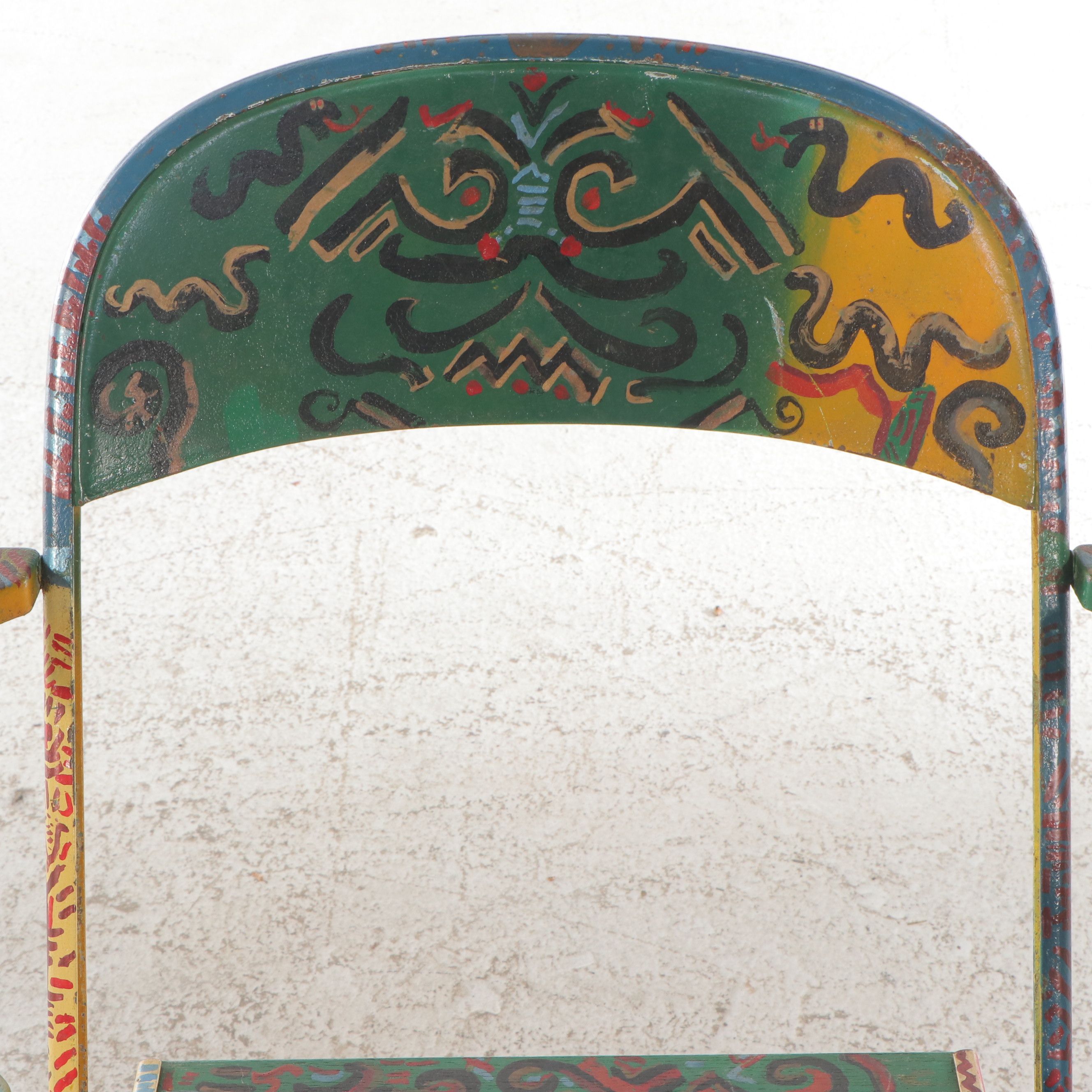 Set of Four Hand-Painted Folding Chairs, Late 20th Century