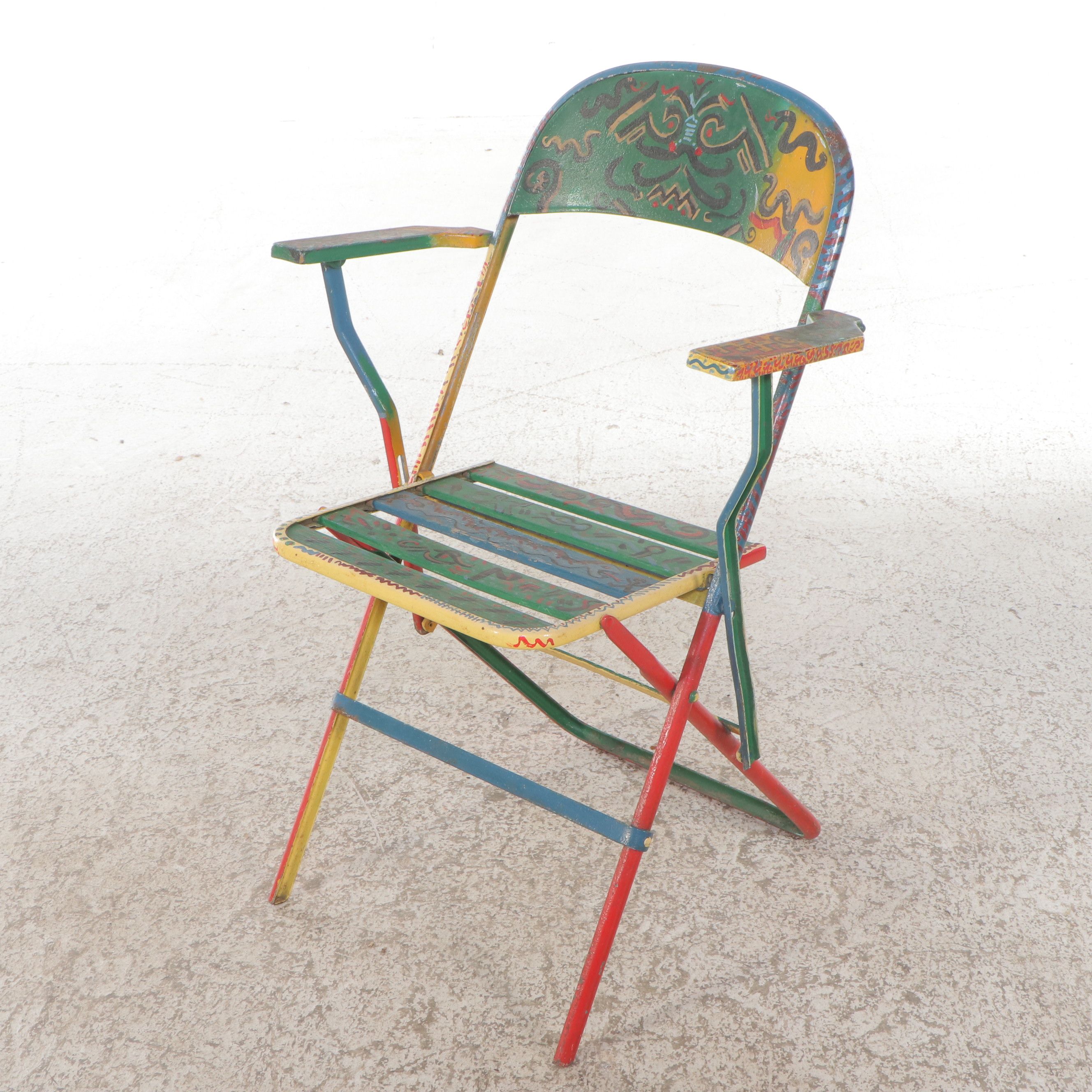 Set of Four Hand-Painted Folding Chairs, Late 20th Century