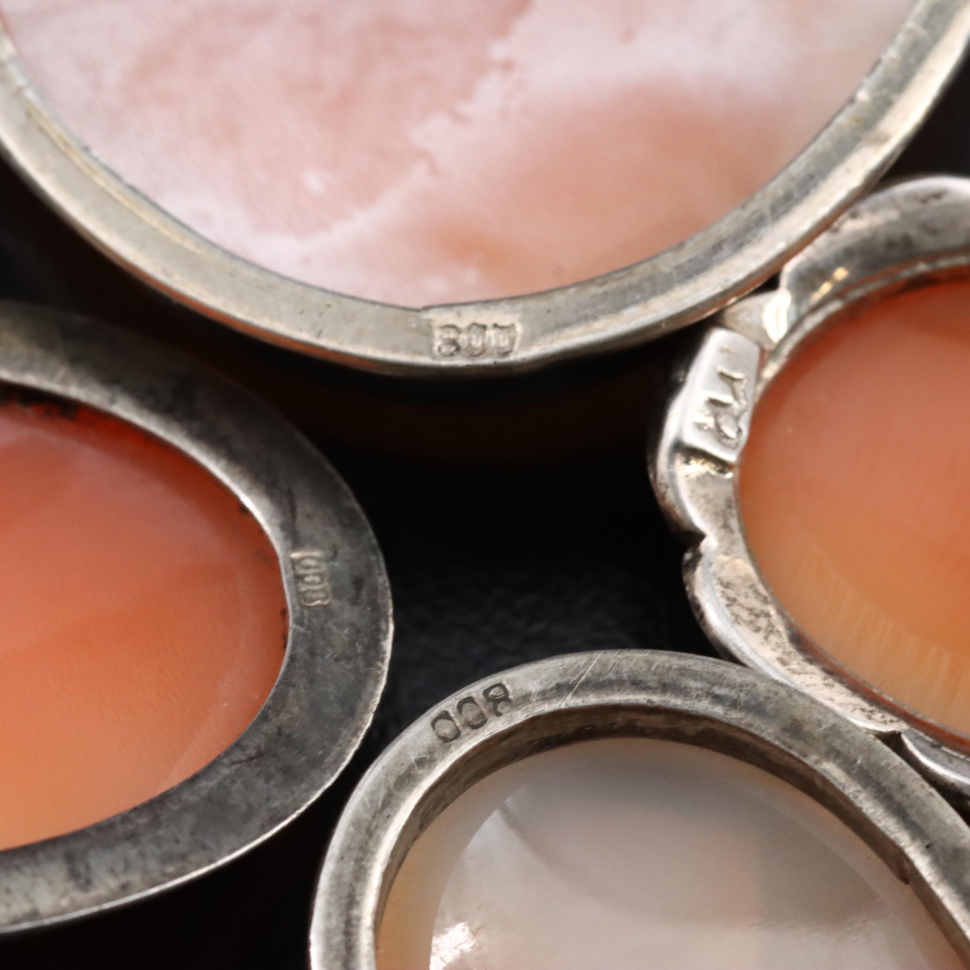 Cameo Grouping with a Capita Jugata Two Faced Brooch and Filigree Flower Jewelry