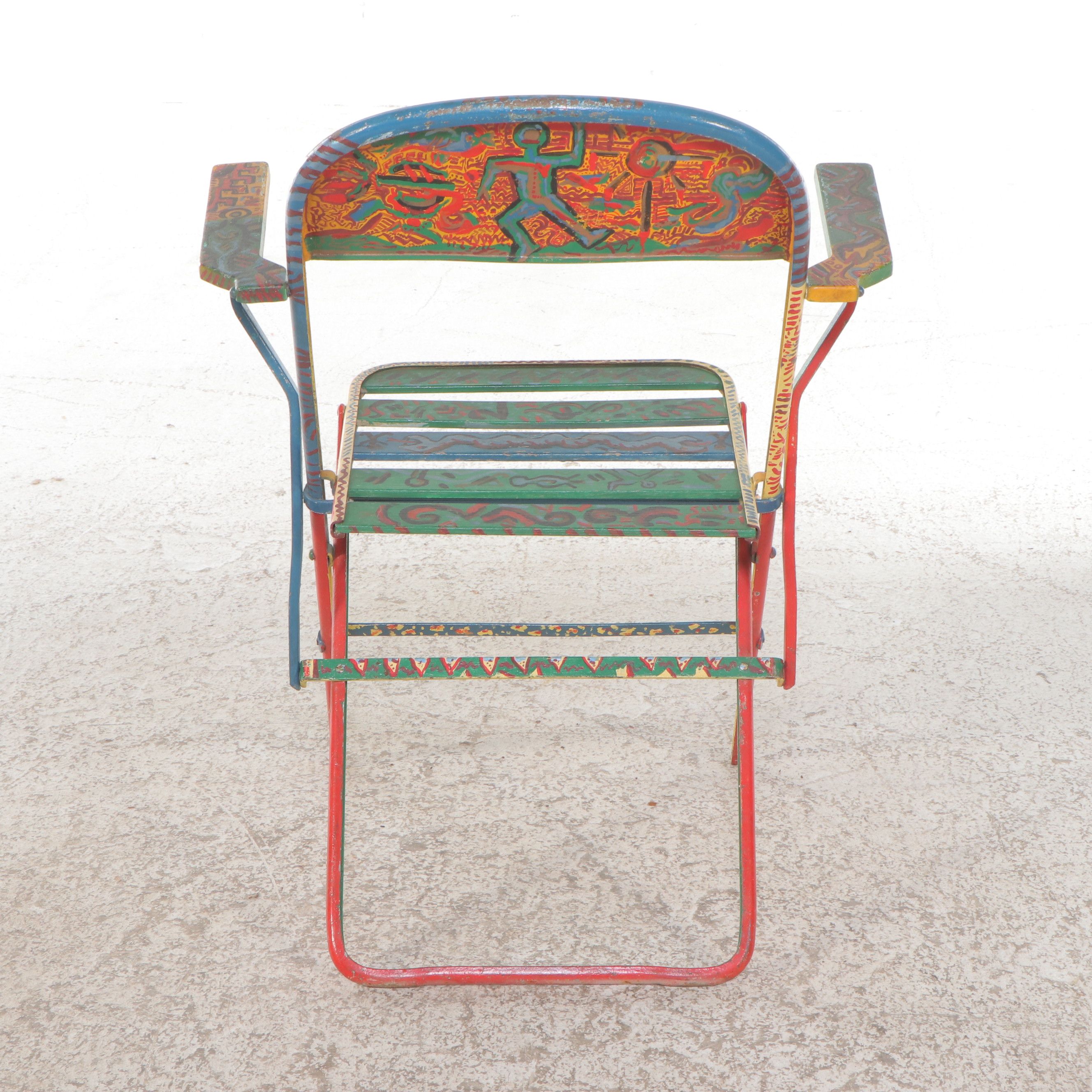 Set of Four Hand-Painted Folding Chairs, Late 20th Century