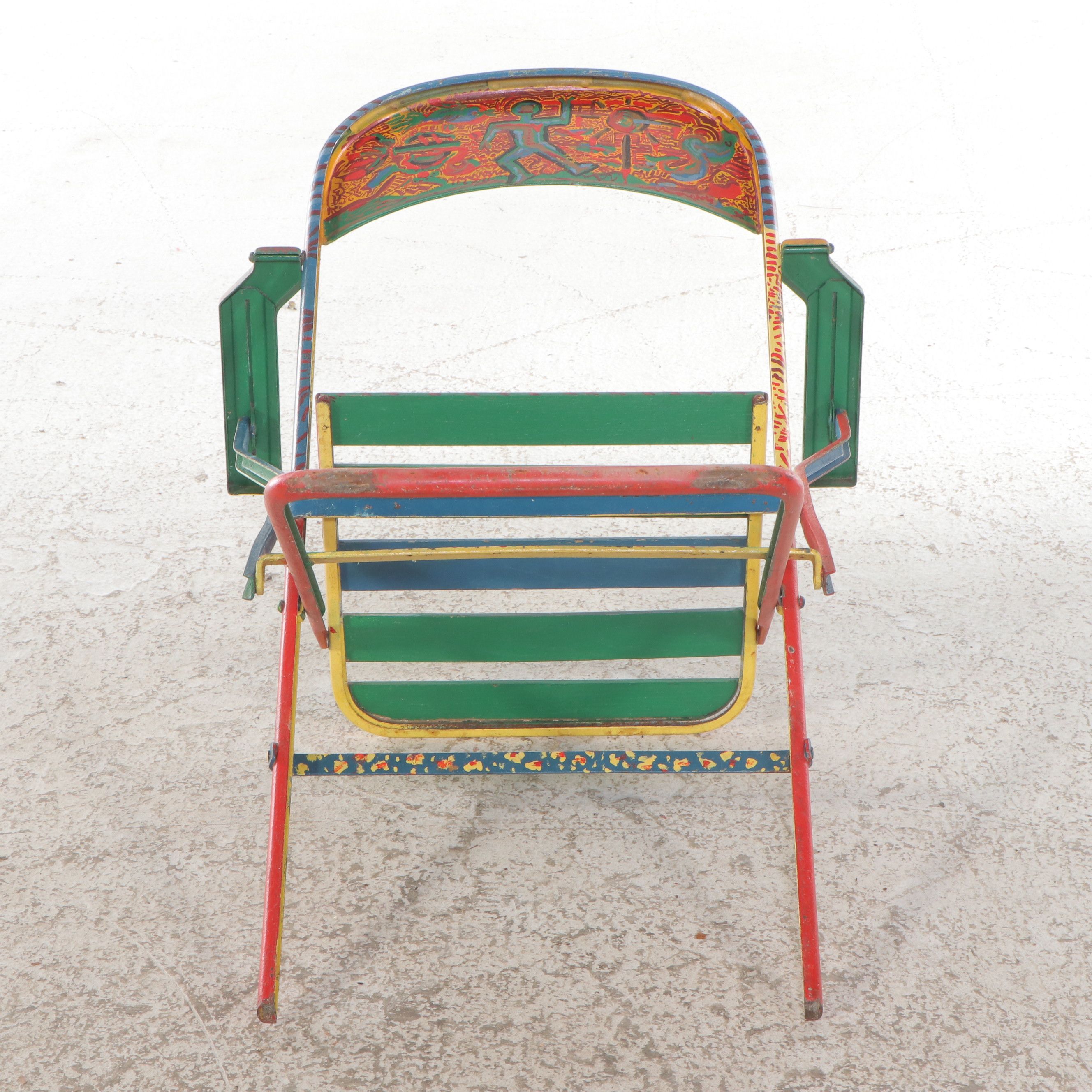 Set of Four Hand-Painted Folding Chairs, Late 20th Century