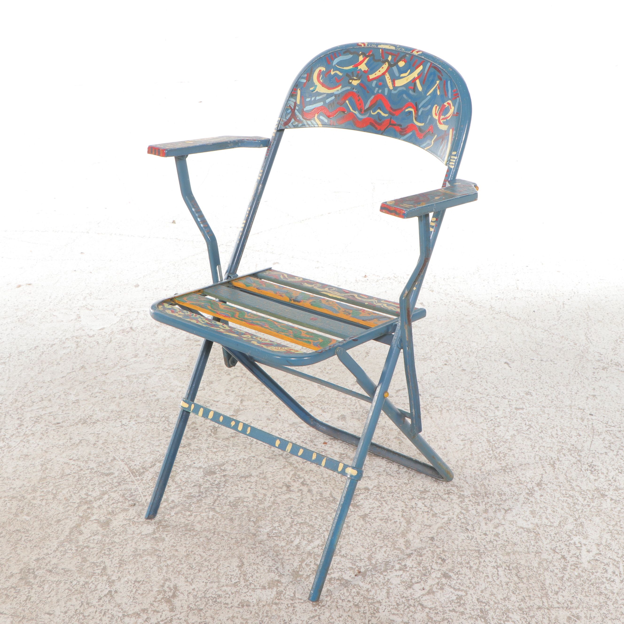 Set of Four Hand-Painted Folding Chairs, Late 20th Century
