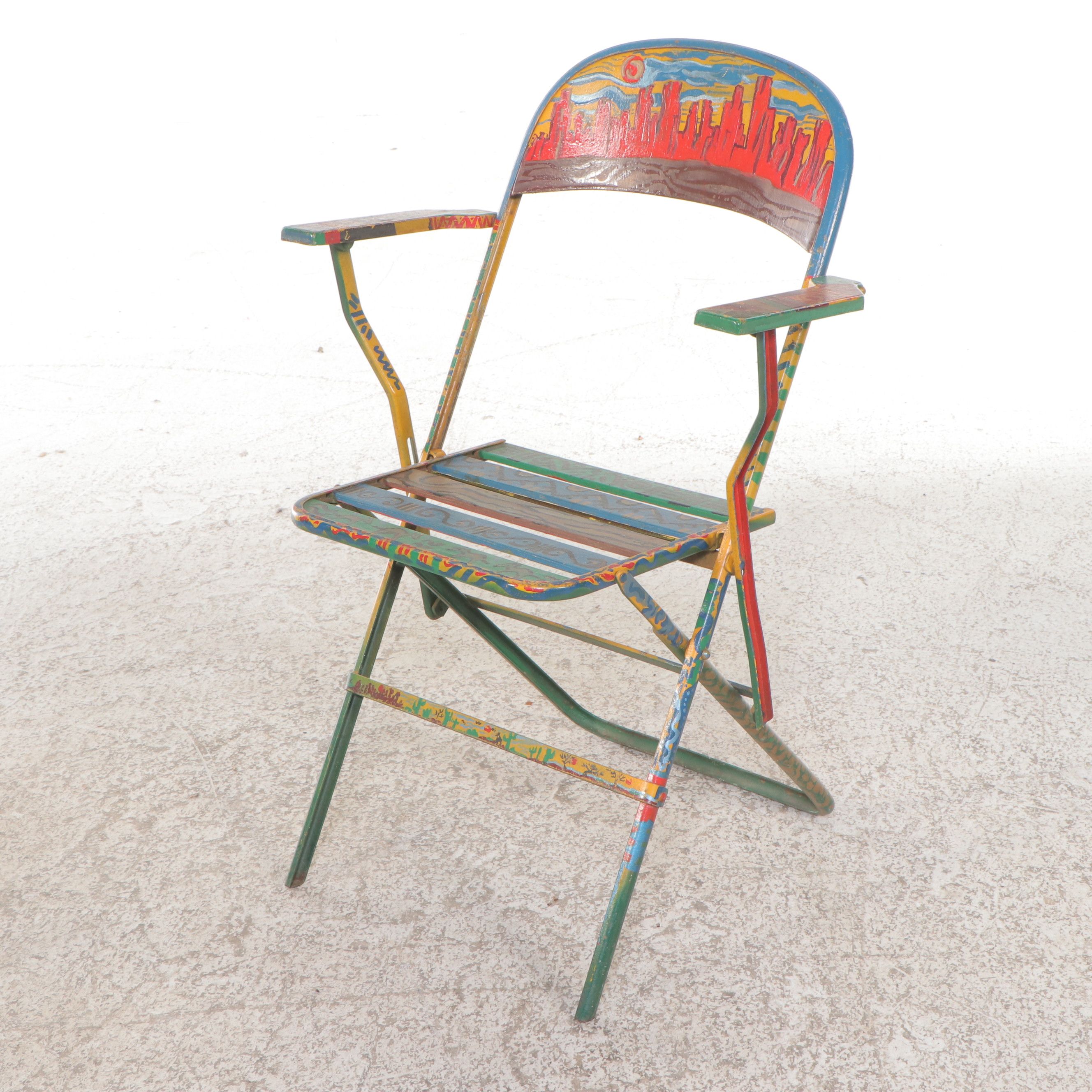 Set of Four Hand-Painted Folding Chairs, Late 20th Century