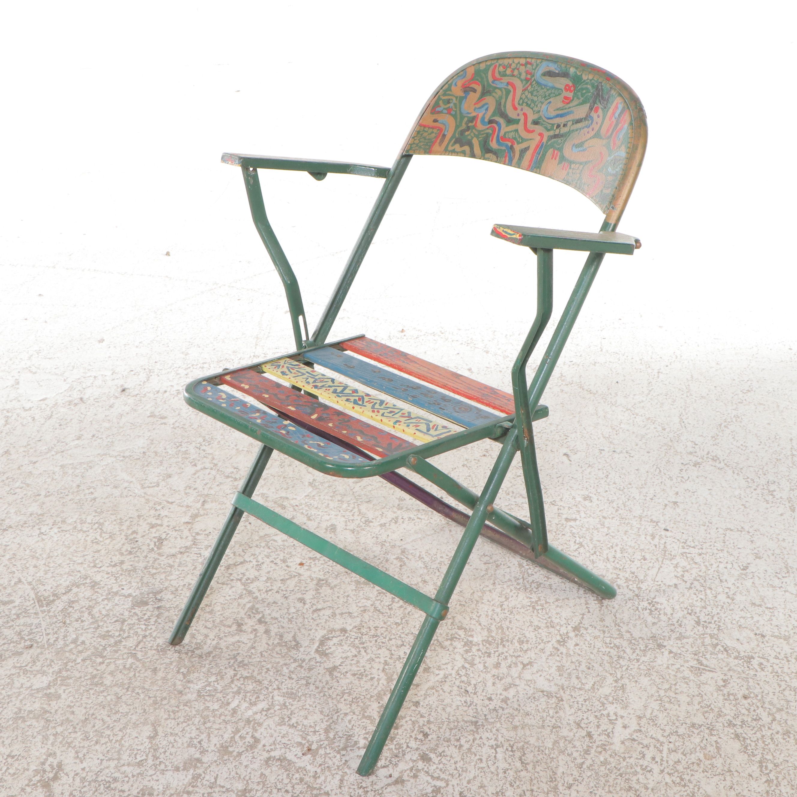 Set of Four Hand-Painted Folding Chairs, Late 20th Century