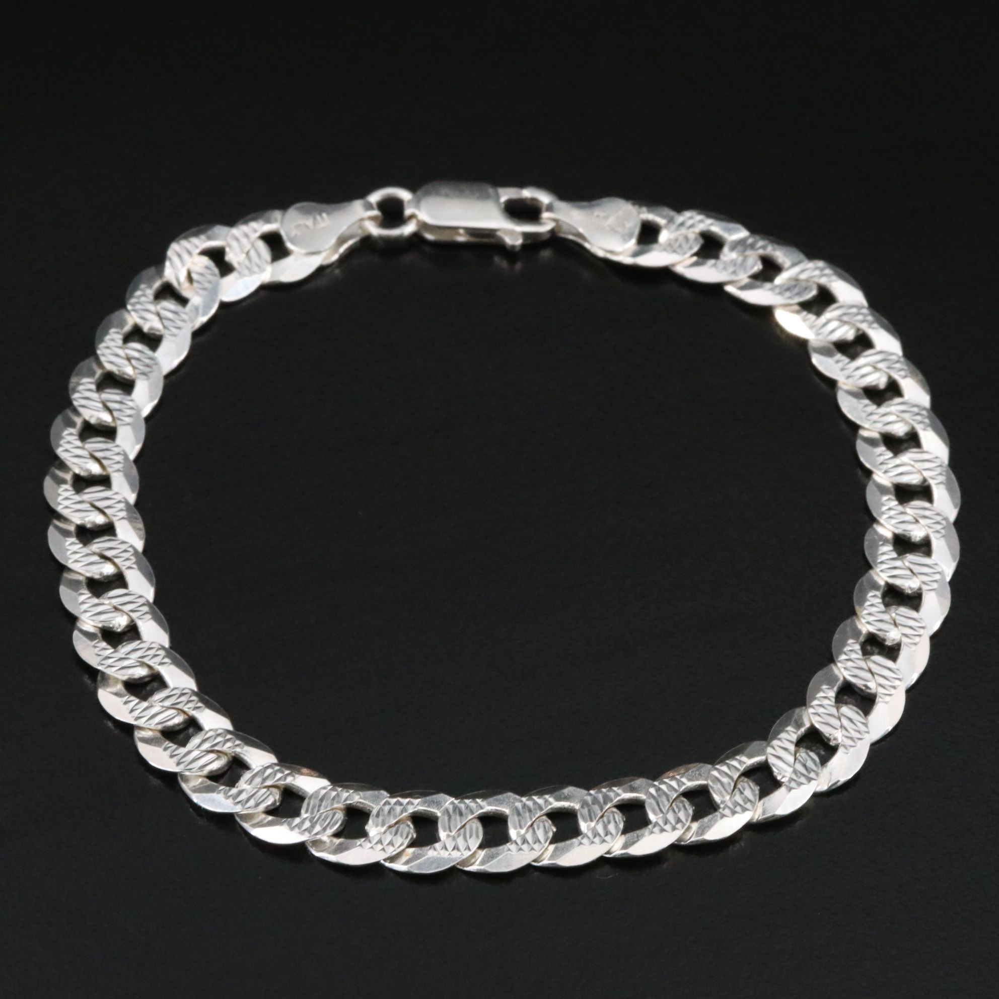 Sterling Diamond Cut Curb Chain Bracelet