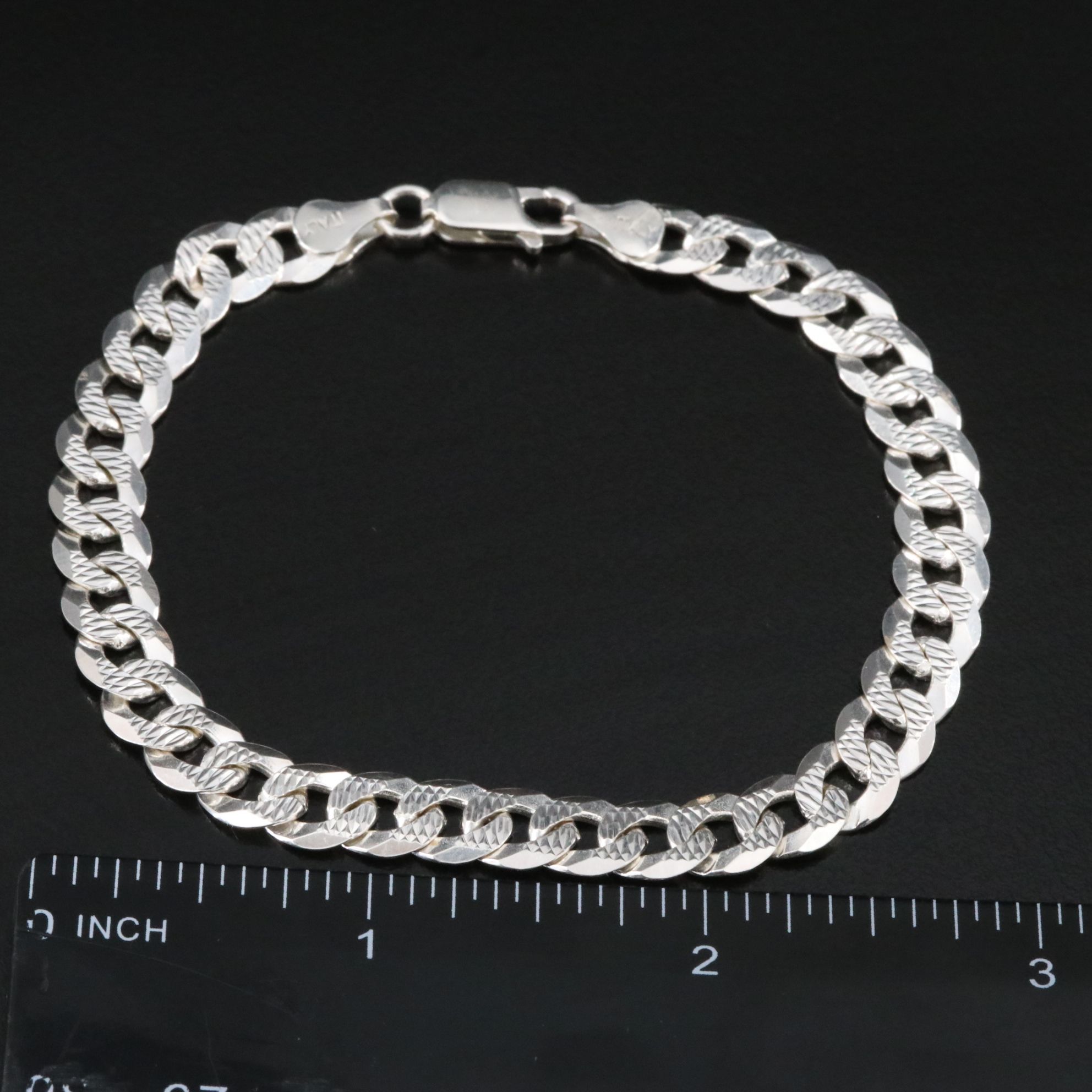 Sterling Diamond Cut Curb Chain Bracelet