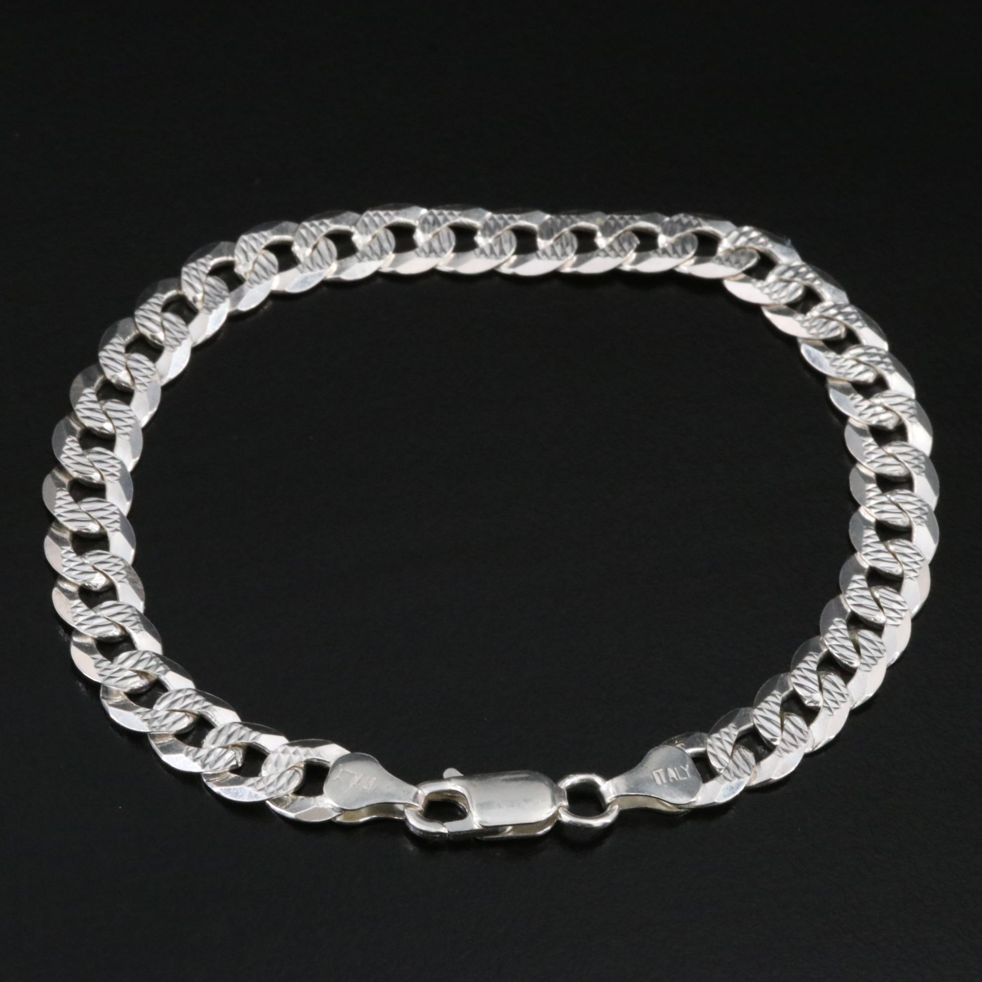 Sterling Diamond Cut Curb Chain Bracelet