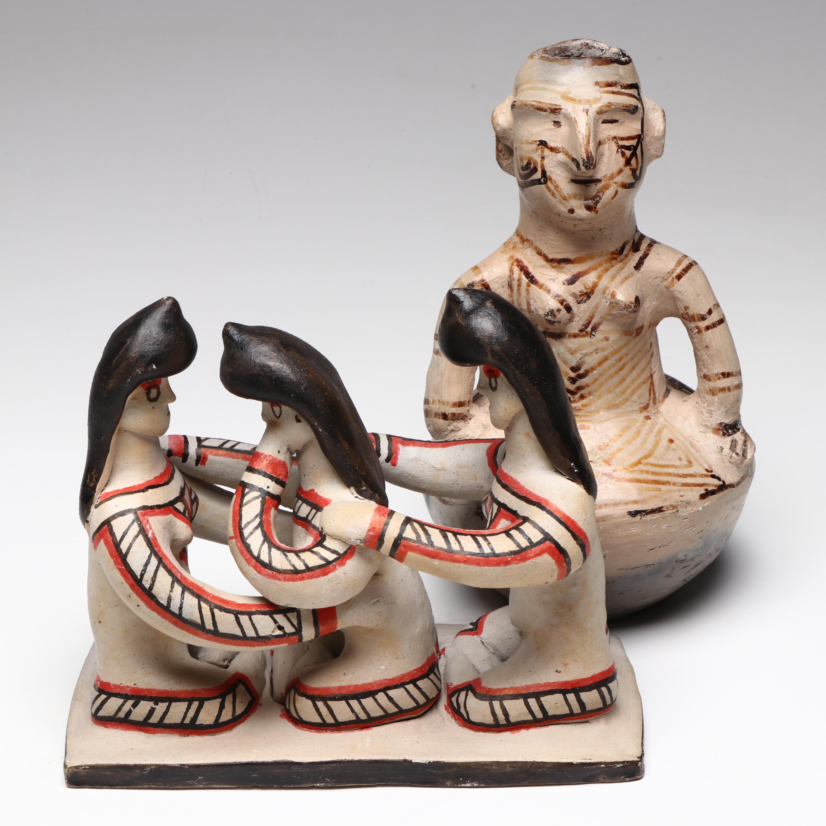 Amazonian Guahibo Effigy Jar and Karajá Tribe Earthenware Figural Group