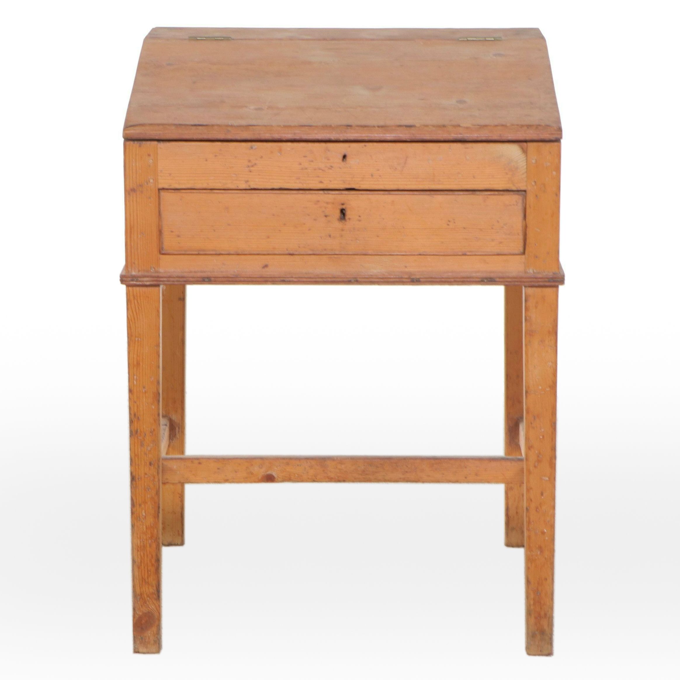 Antique Early American Style Pine Slat-Front Desk