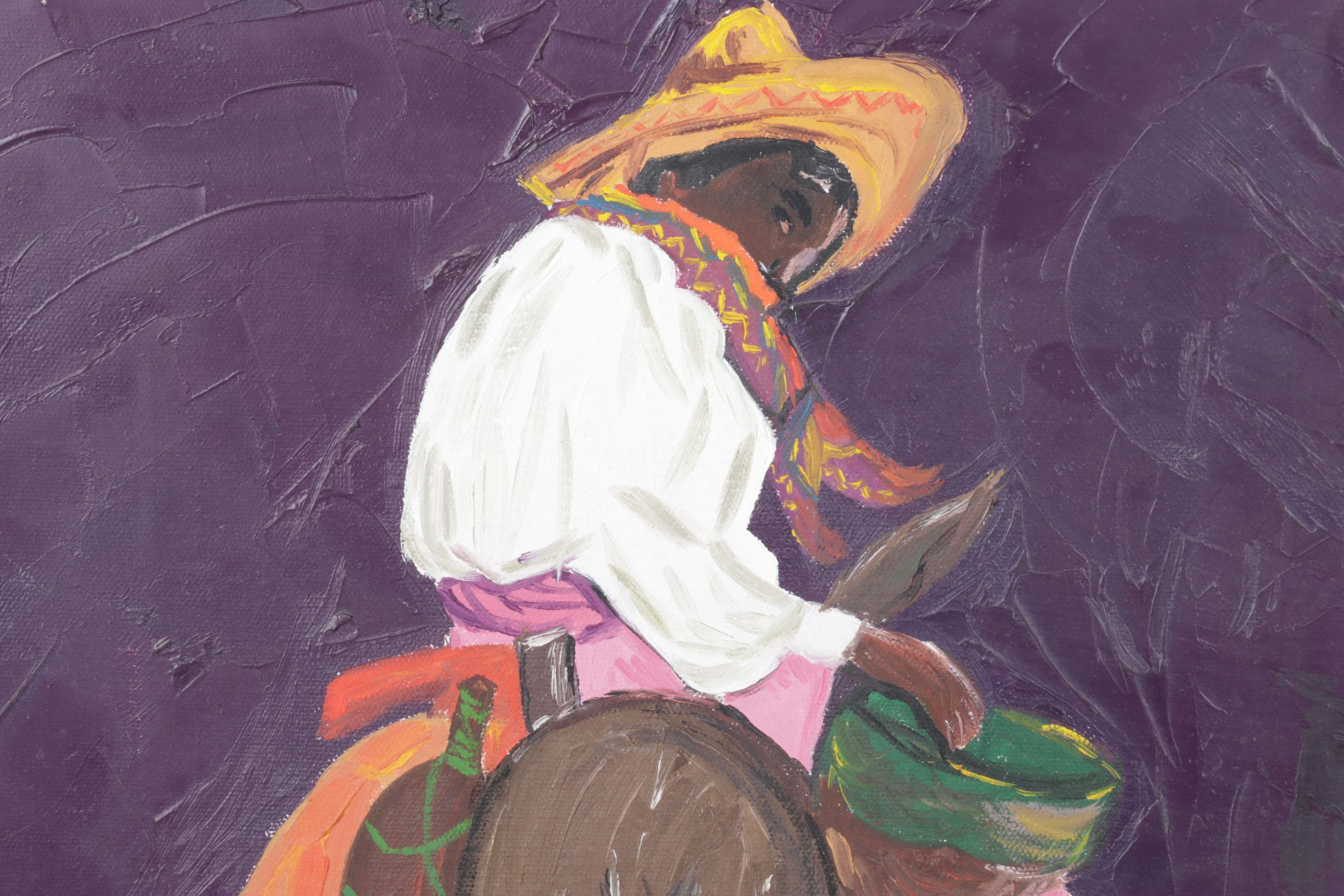 Aunt Eva Oil Painting of Traveler on Horseback, Mid to Late 20th Century