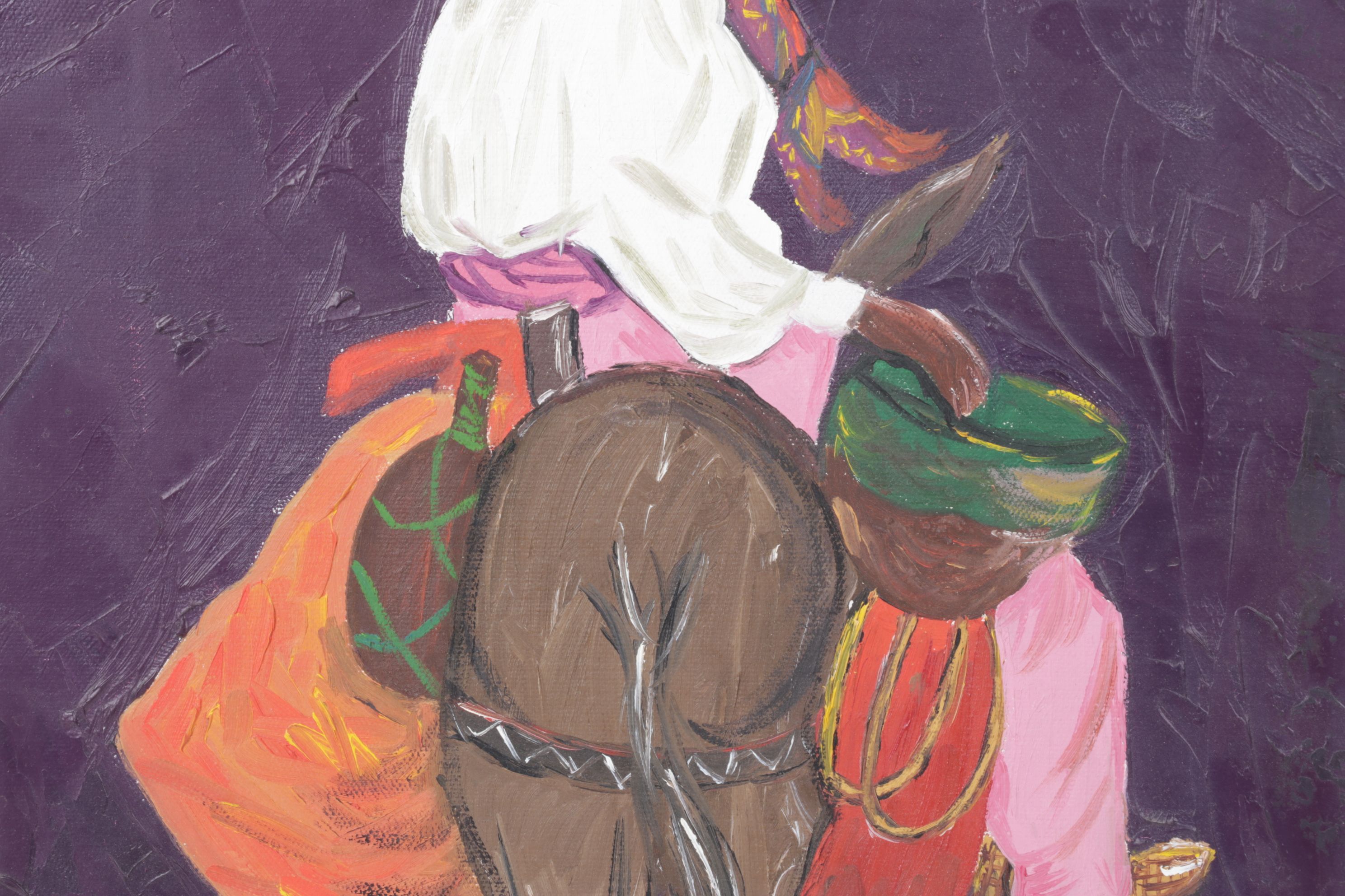 Aunt Eva Oil Painting of Traveler on Horseback, Mid to Late 20th Century