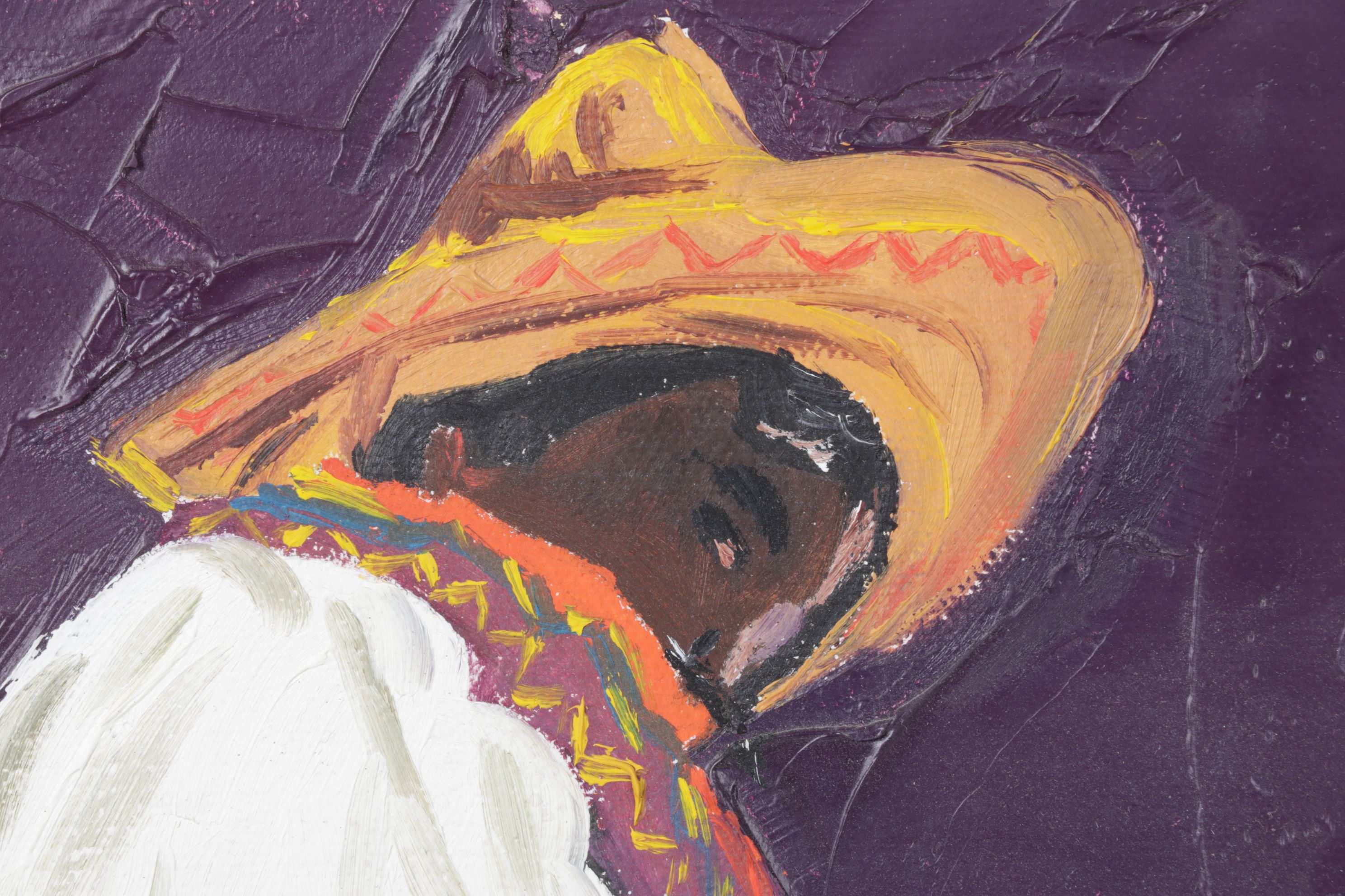 Aunt Eva Oil Painting of Traveler on Horseback, Mid to Late 20th Century