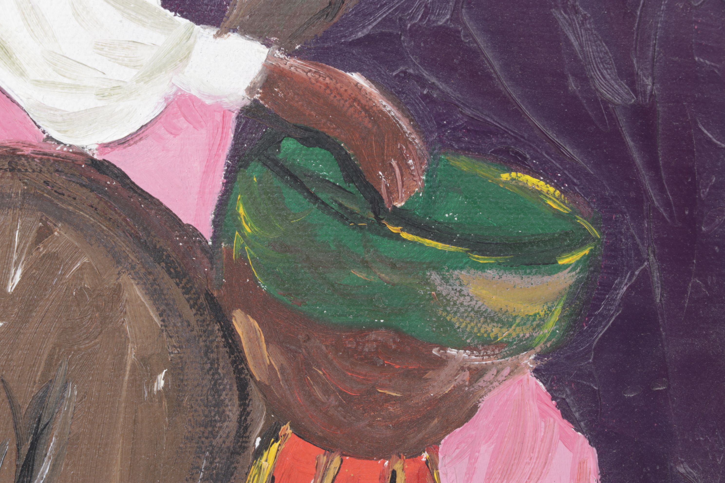 Aunt Eva Oil Painting of Traveler on Horseback, Mid to Late 20th Century