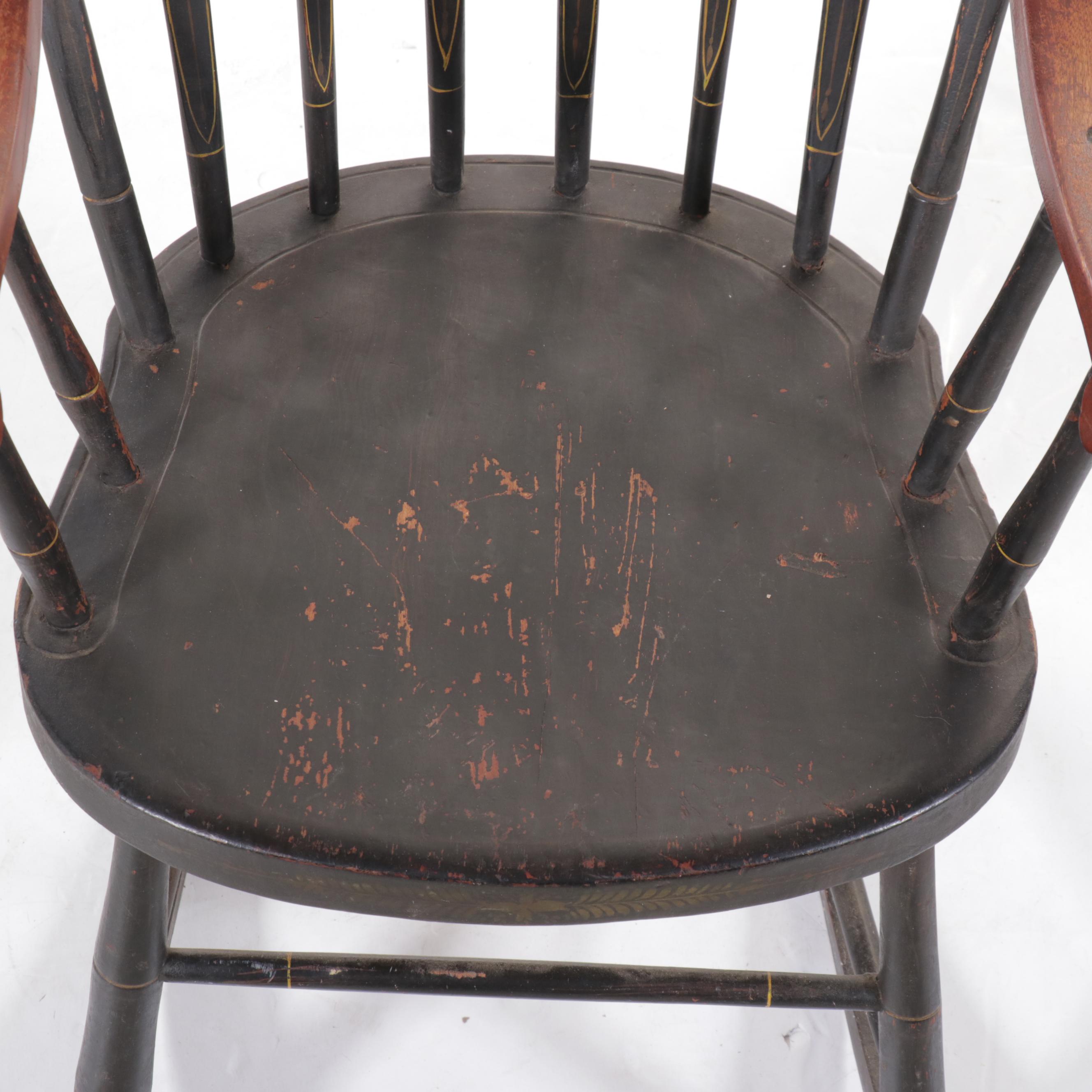 American Black Painted and Stenciled Rocking Chair, Boston or Hitchcock Style