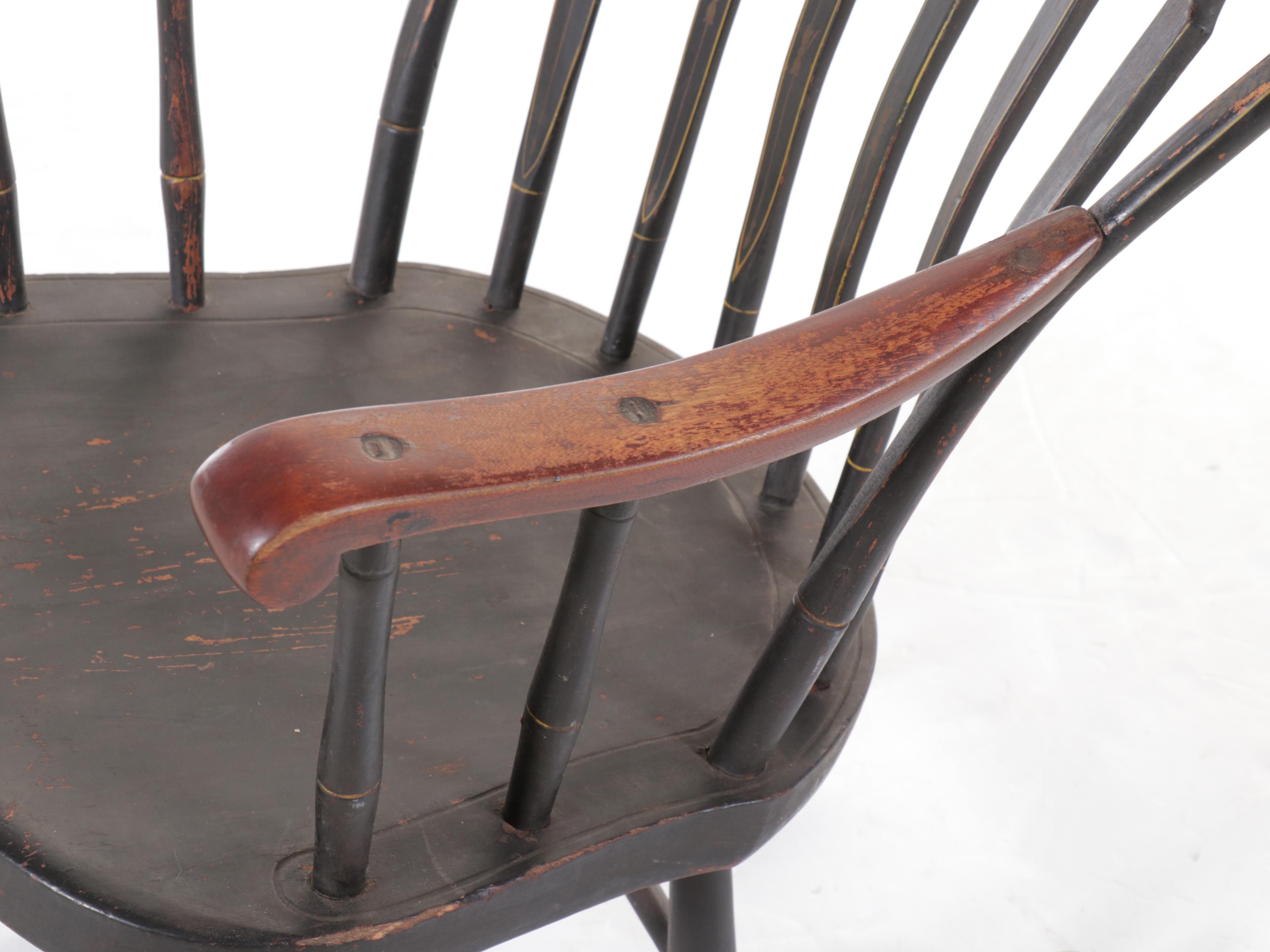 American Black Painted and Stenciled Rocking Chair, Boston or Hitchcock Style