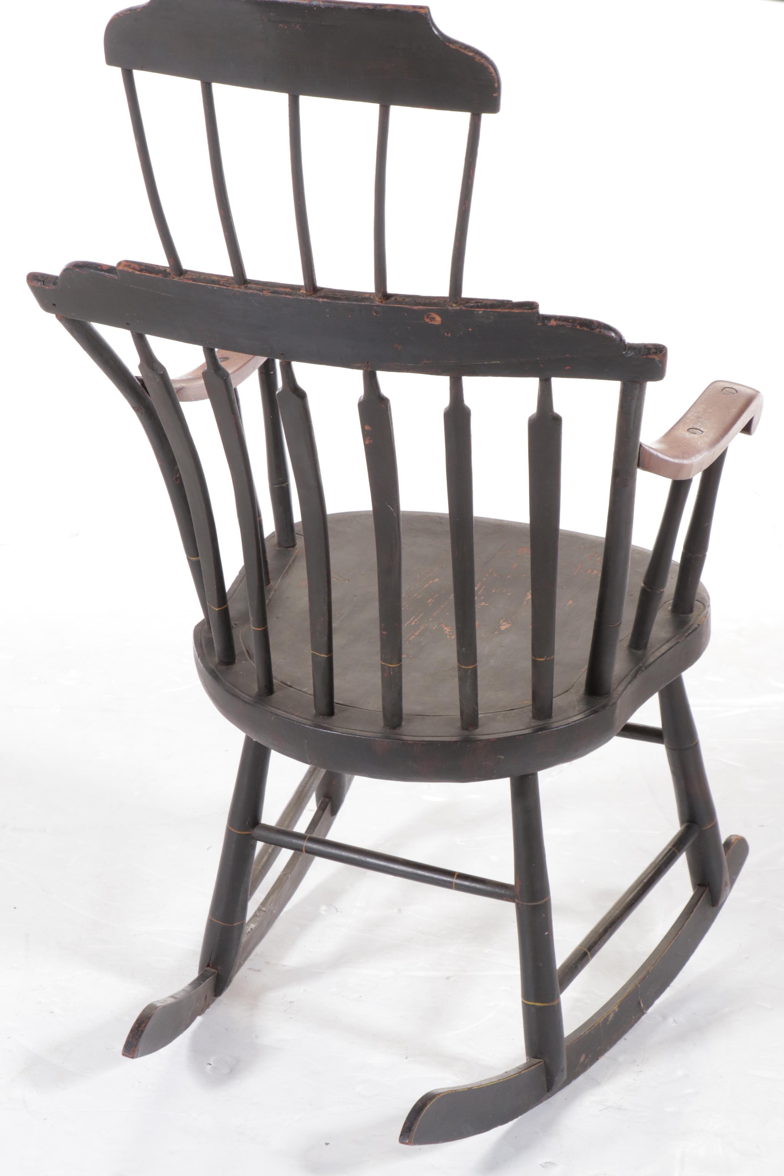 American Black Painted and Stenciled Rocking Chair, Boston or Hitchcock Style