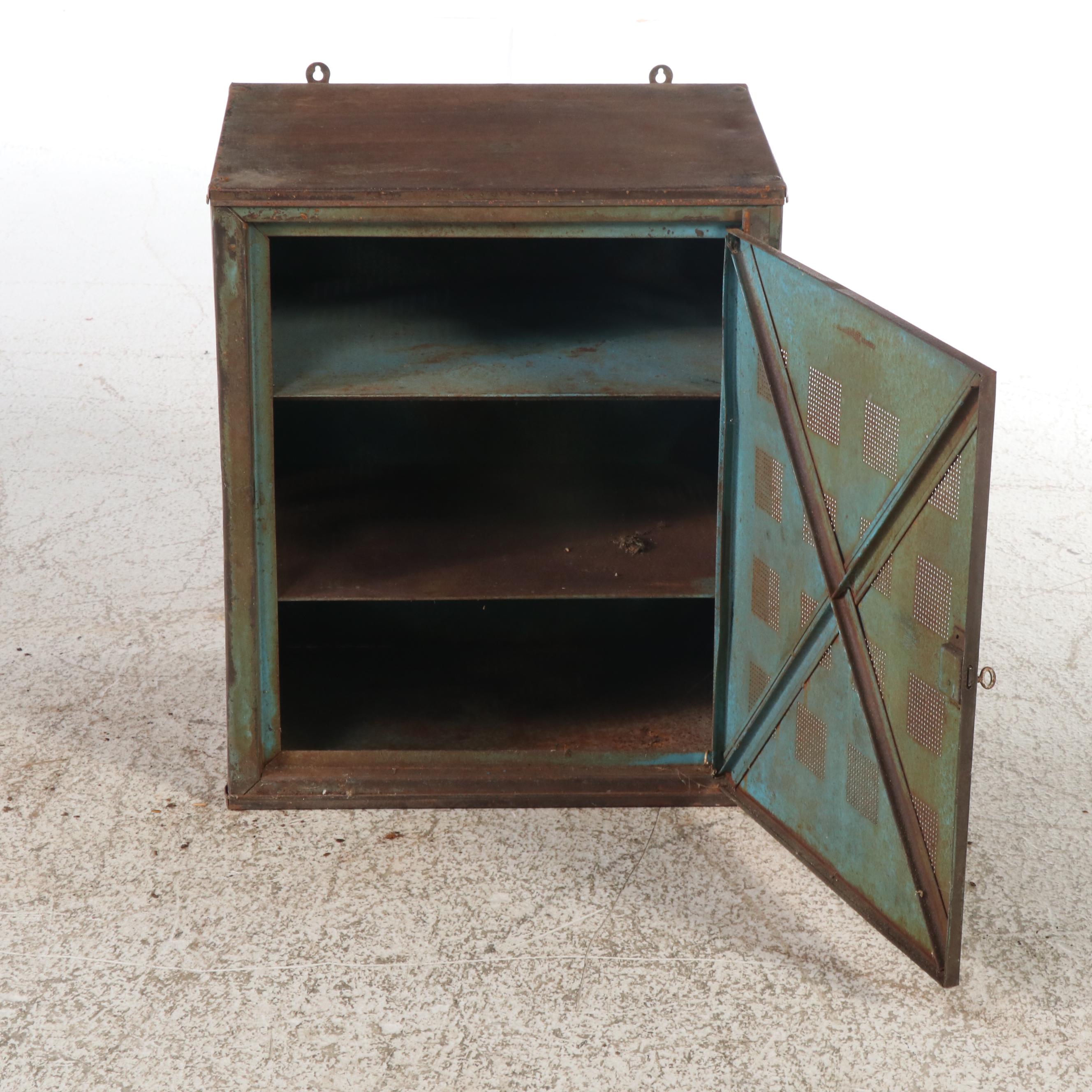Patinated Metal Wall-Mount Larder Safe / Ventilated Cabinet, Early 20th Cenutury