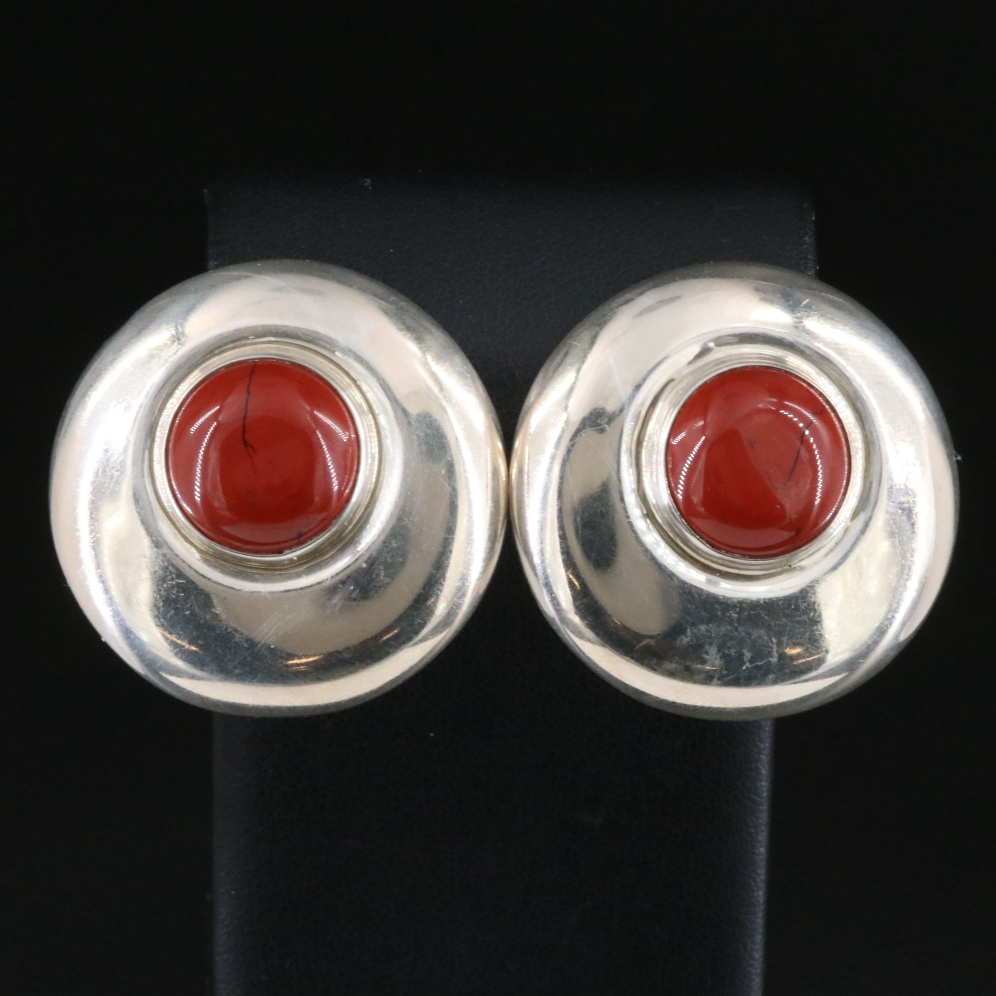 Moulage Modele Sterling Red Jasper Clip Earrings