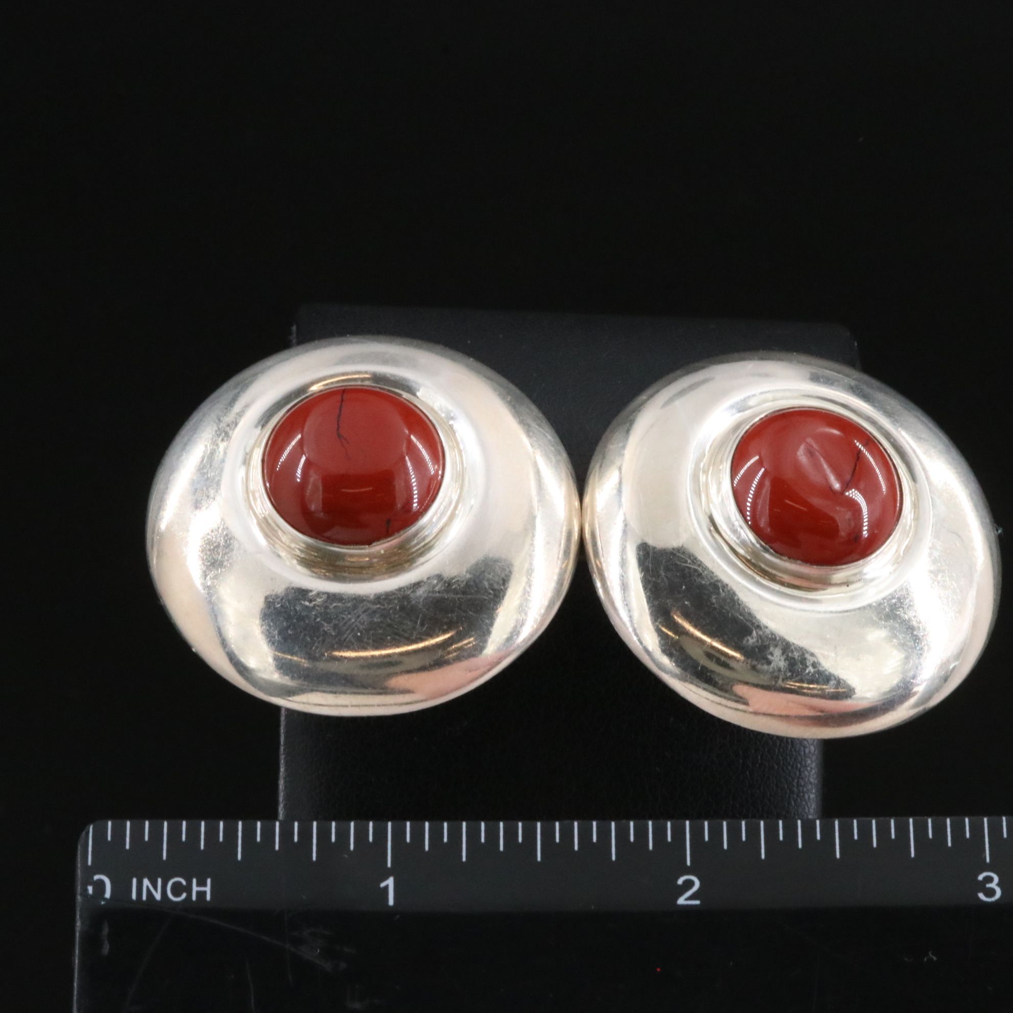 Moulage Modele Sterling Red Jasper Clip Earrings