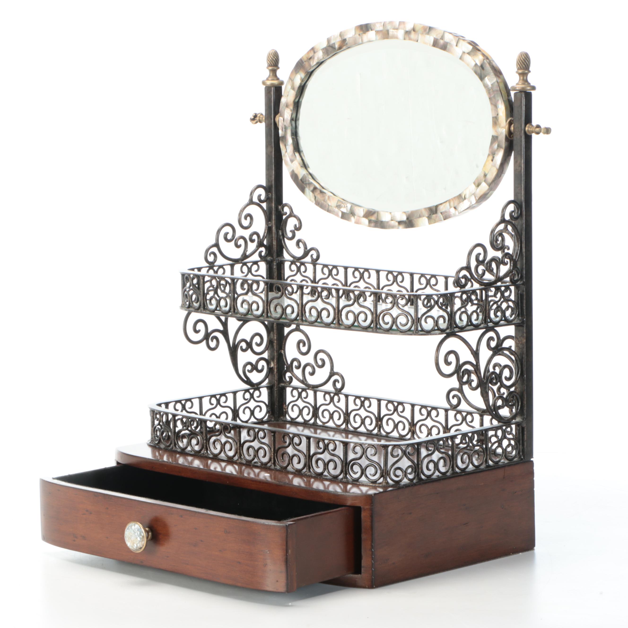 Maitland-Smith Wrought Iron Two-Tier Dressing Stand with Mother-of-Pearl Accents