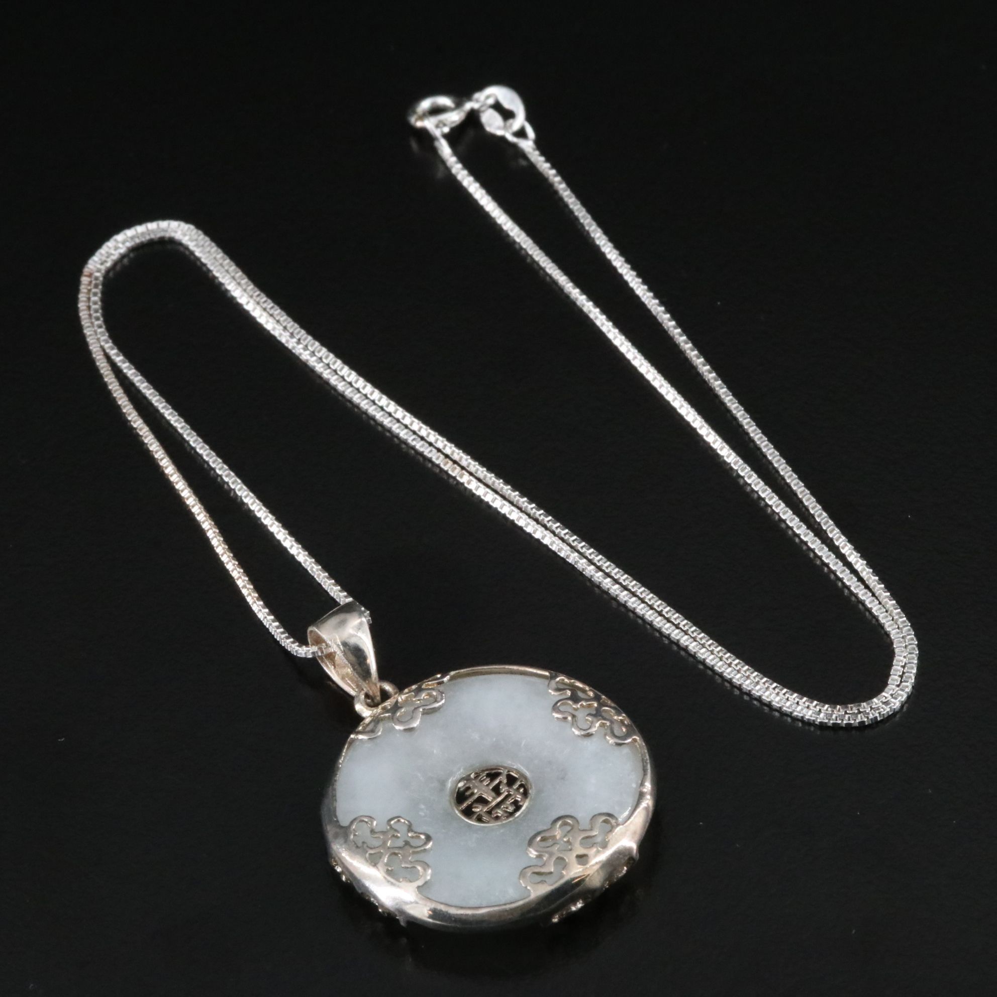 Sterling Jadeite Bi Pendant Necklace