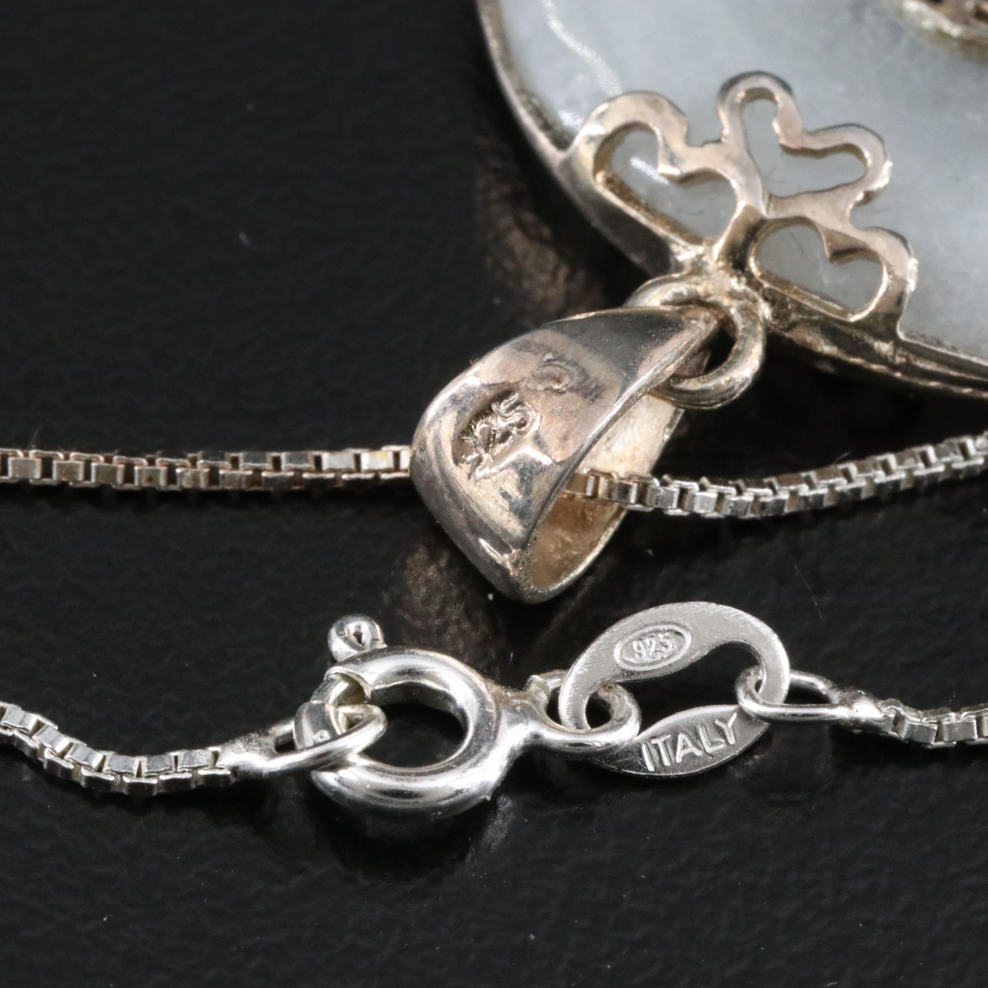 Sterling Jadeite Bi Pendant Necklace