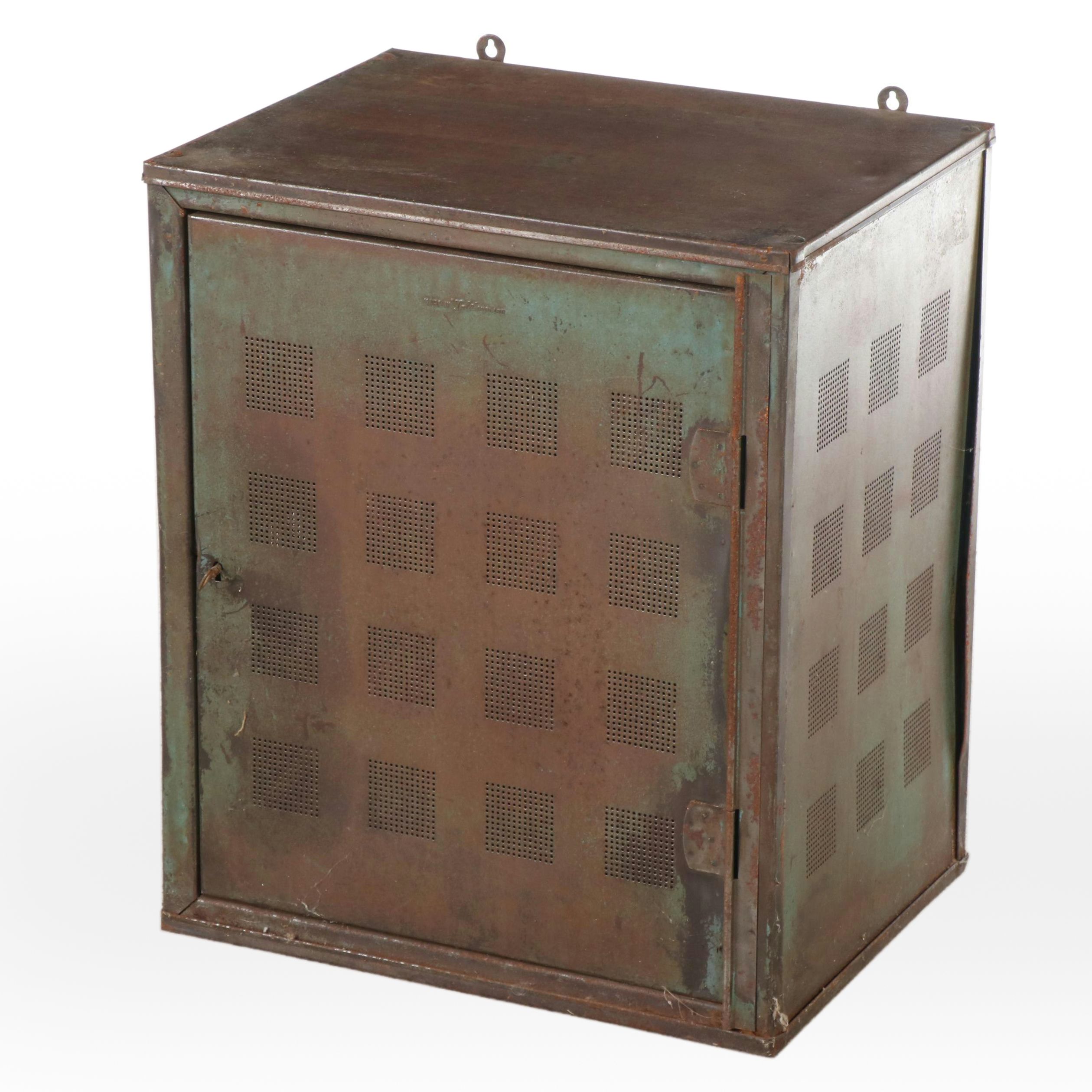 Patinated Metal Wall-Mount Larder Safe / Ventilated Cabinet, Early 20th Cenutury