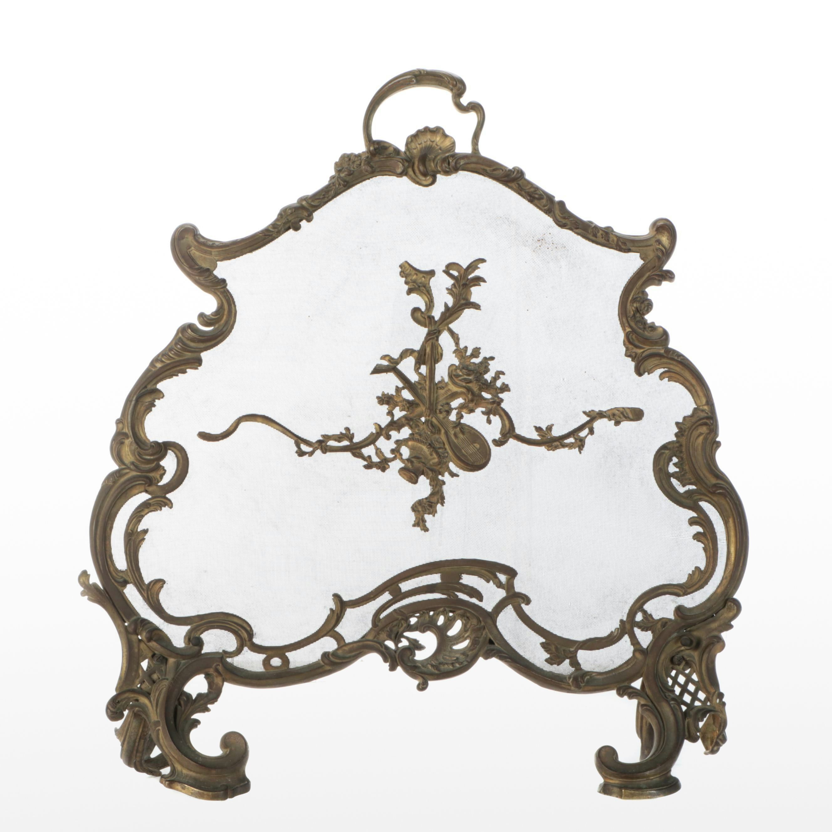 Continental Victorian Rococo Revival Gilt Brass Fireplace Screen