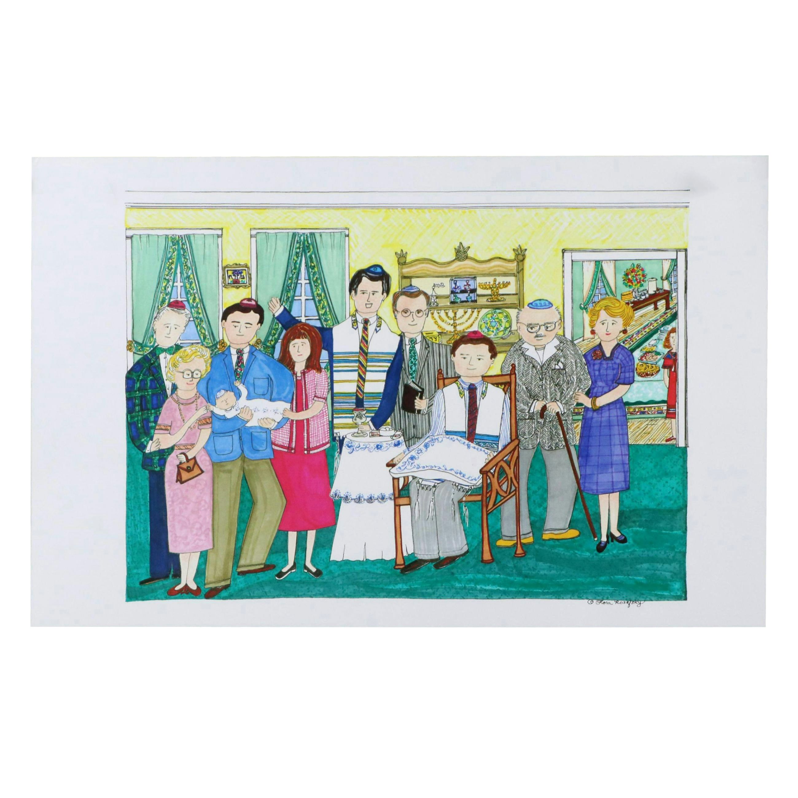 Flora Rosefsky Judaic Photomechanical Print, Late 20th Century