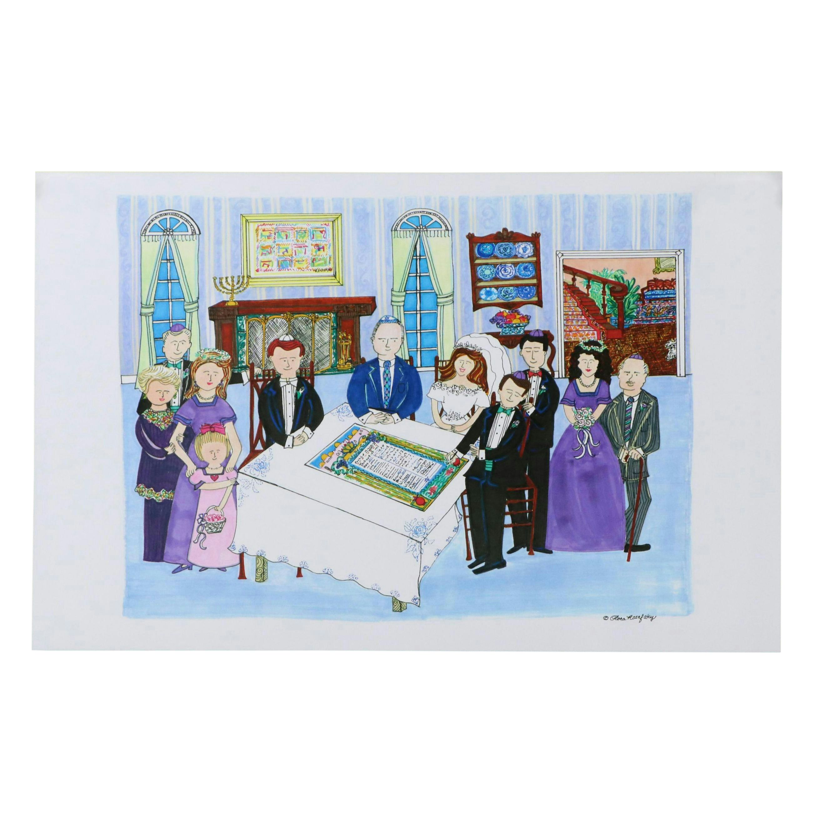 Flora Rosefsky Judaic Photomechanical Print, Late 20th Century