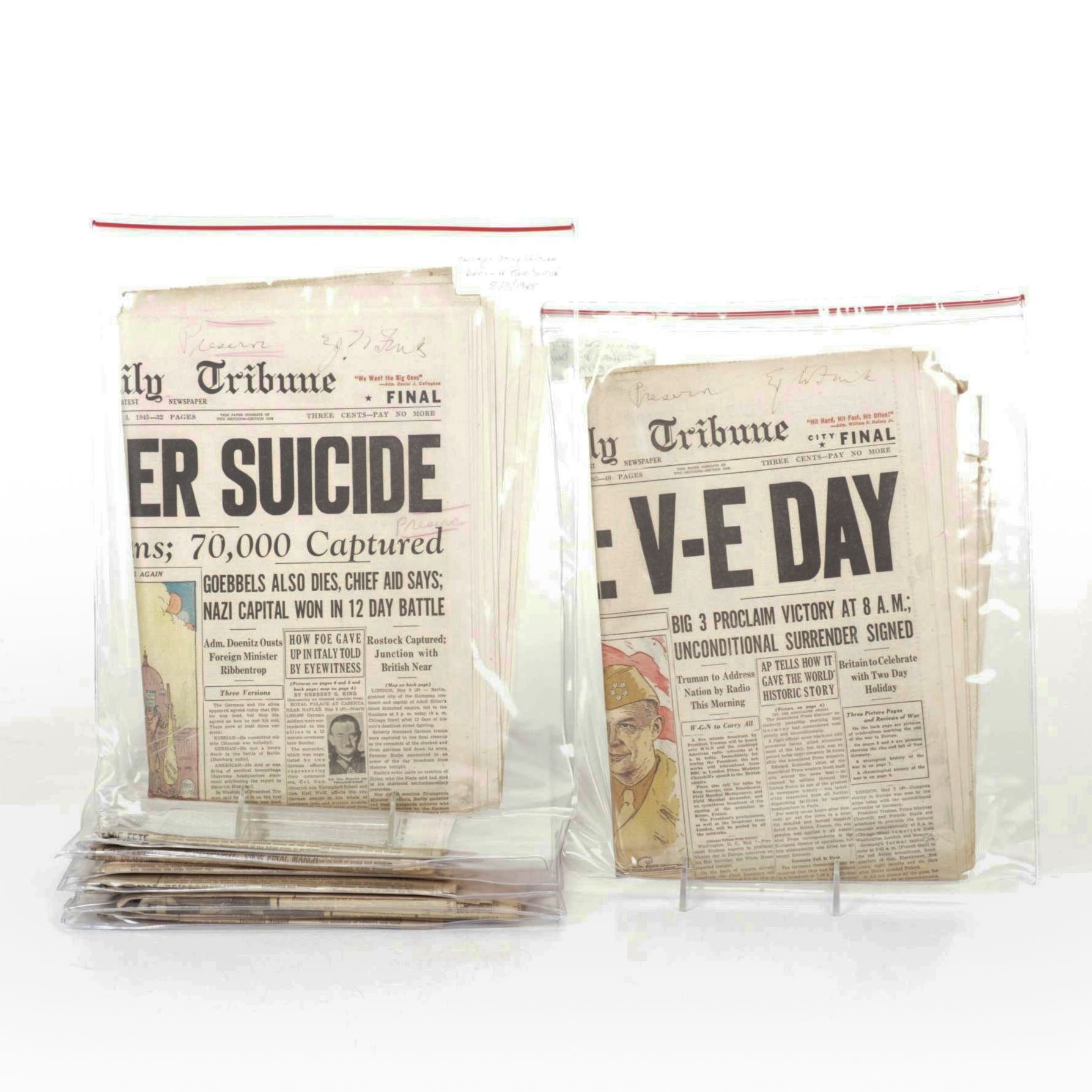 "Chicago Daily Tribune" WWII V.E. Day & Other Newspaper Collections