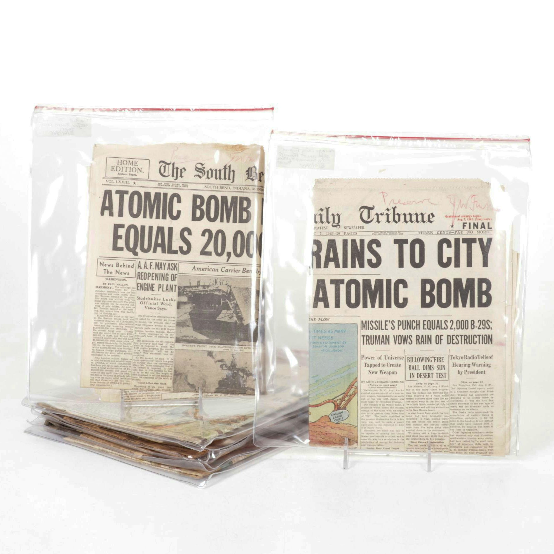 Chicago Tribune Newspapers with End of World War 2 Pacific Theater, 1945