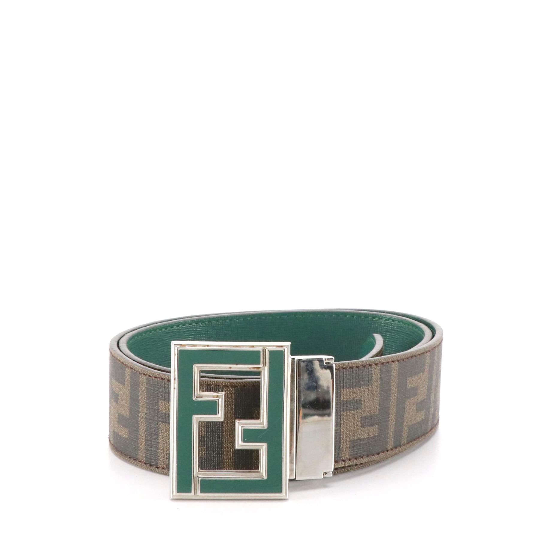 Fendi FF Reversible Belt in Zucca Coated Canvas and Saffiano Leather