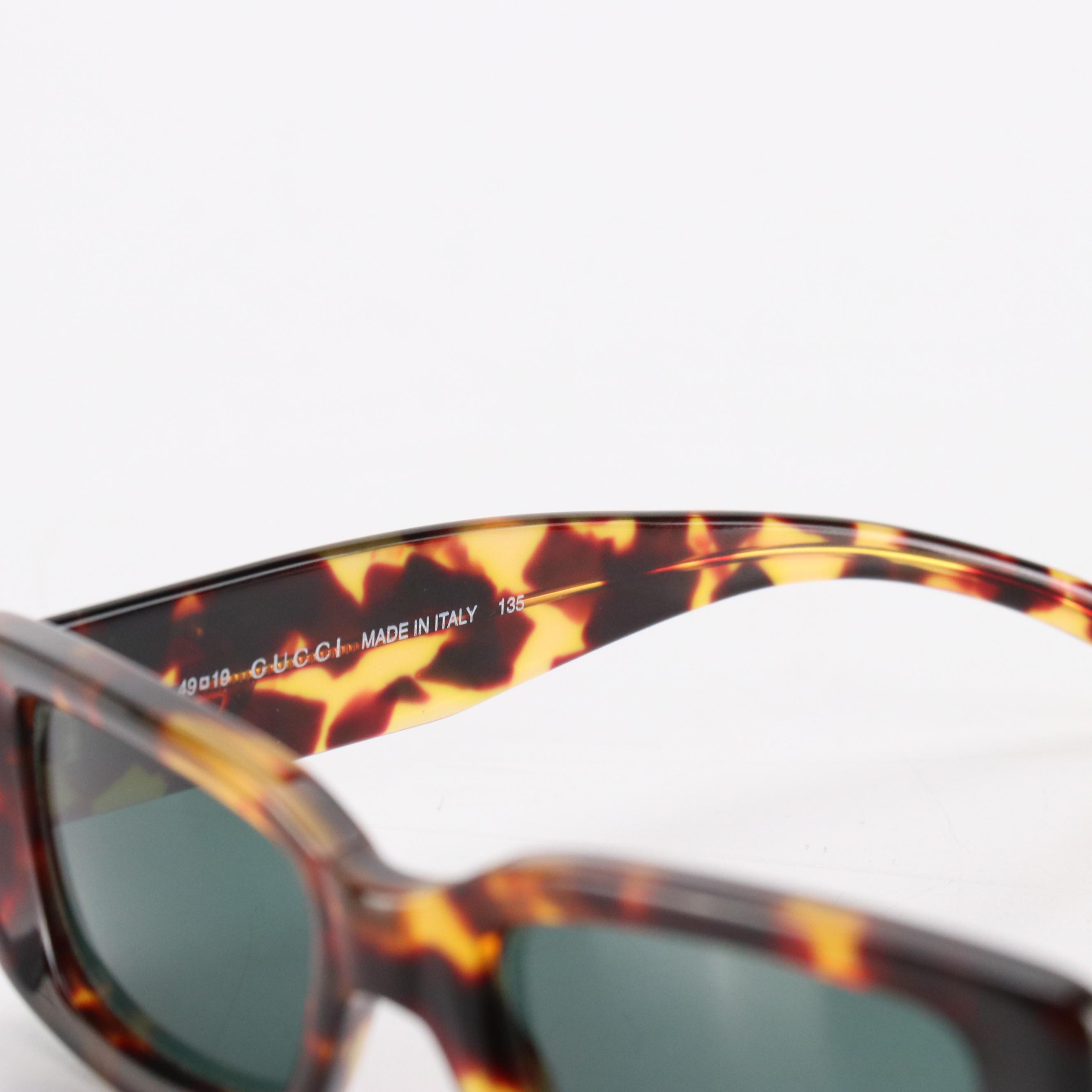 Gucci GG 2409/S 027 Rectangular Green Lens Havana Sunglasses