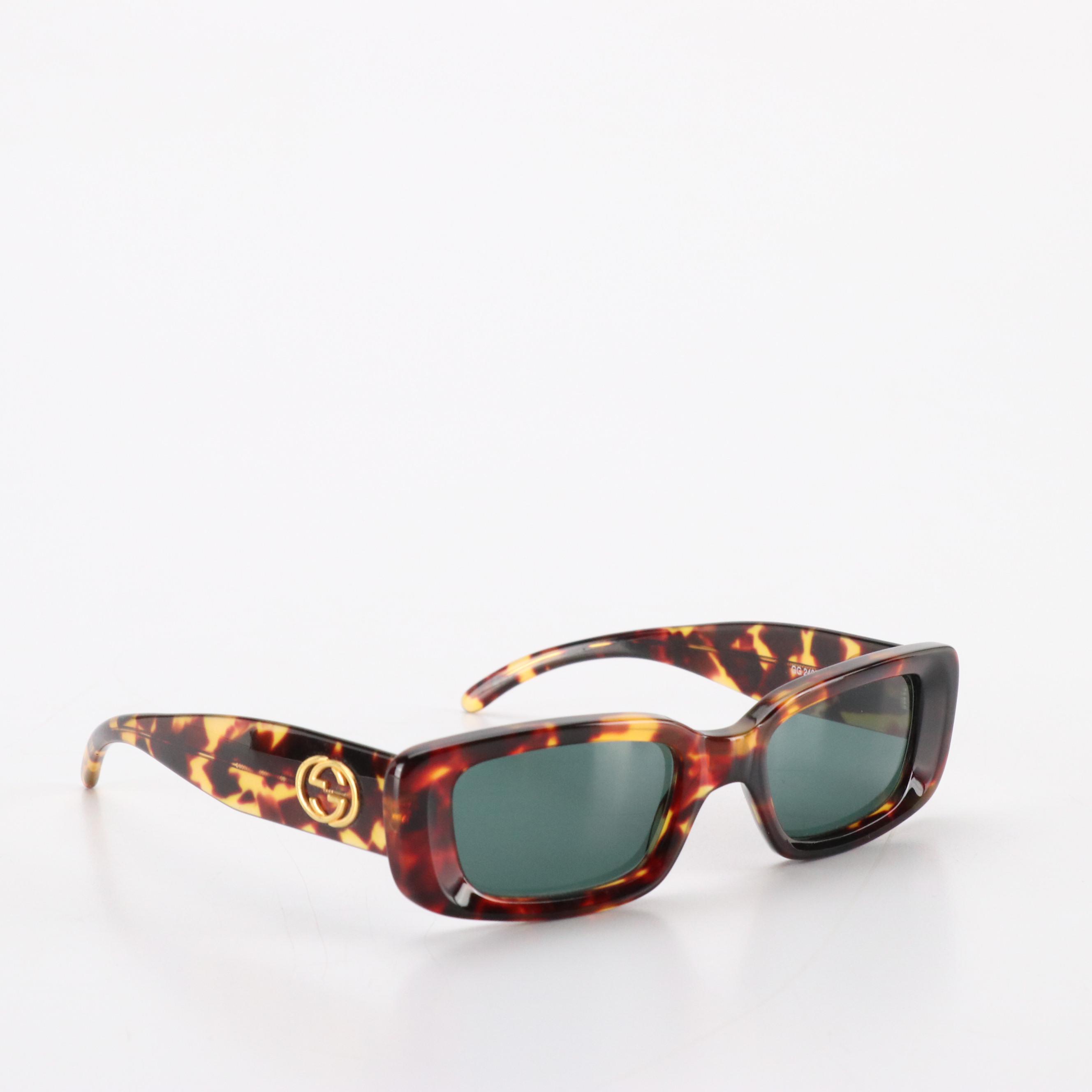 Gucci GG 2409/S 027 Rectangular Green Lens Havana Sunglasses