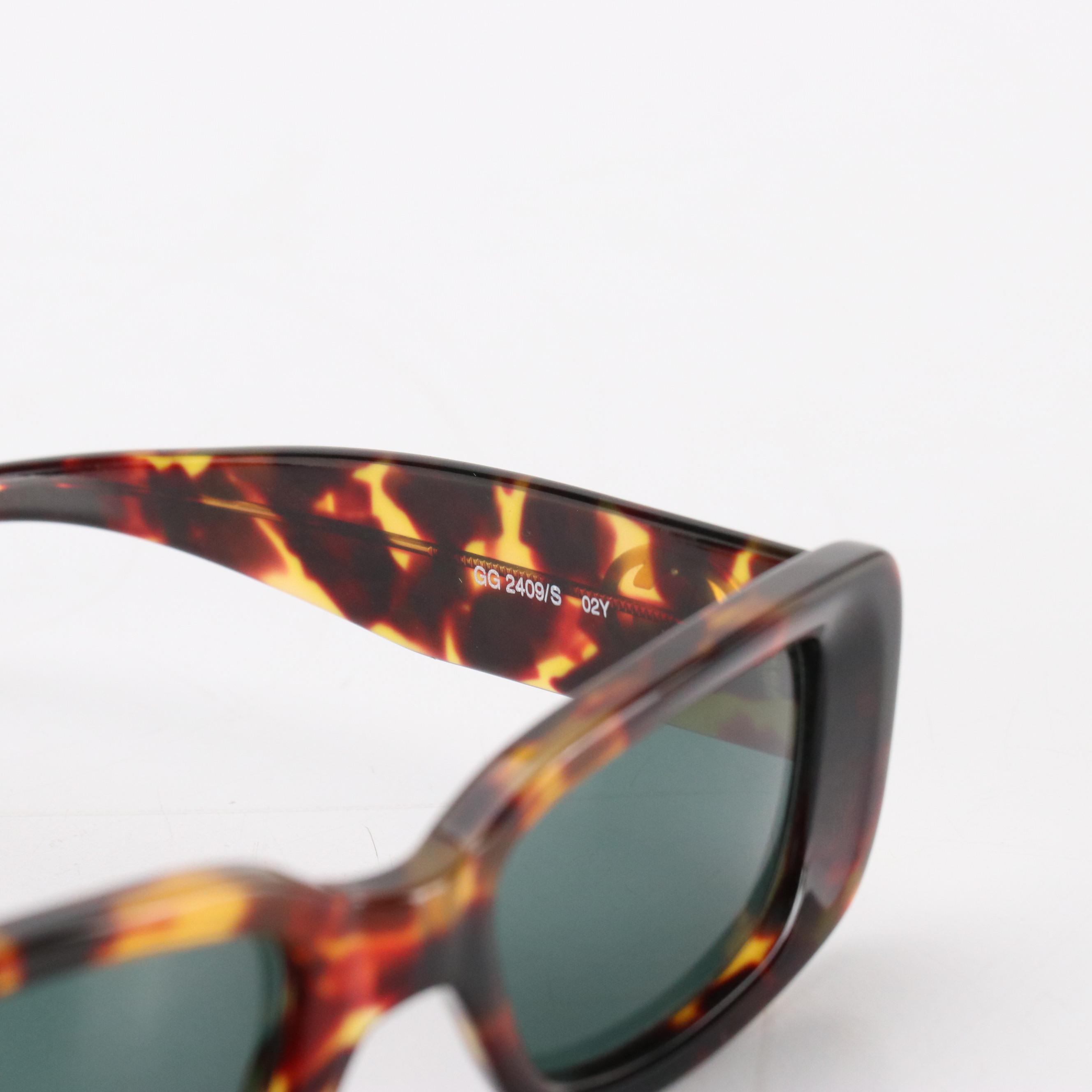 Gucci GG 2409/S 027 Rectangular Green Lens Havana Sunglasses