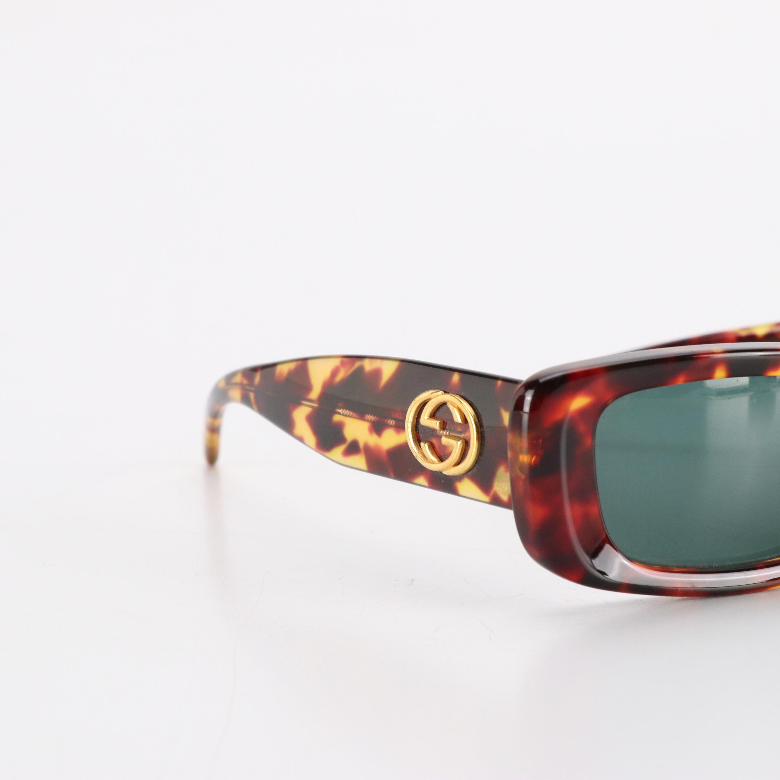 Gucci GG 2409/S 027 Rectangular Green Lens Havana Sunglasses