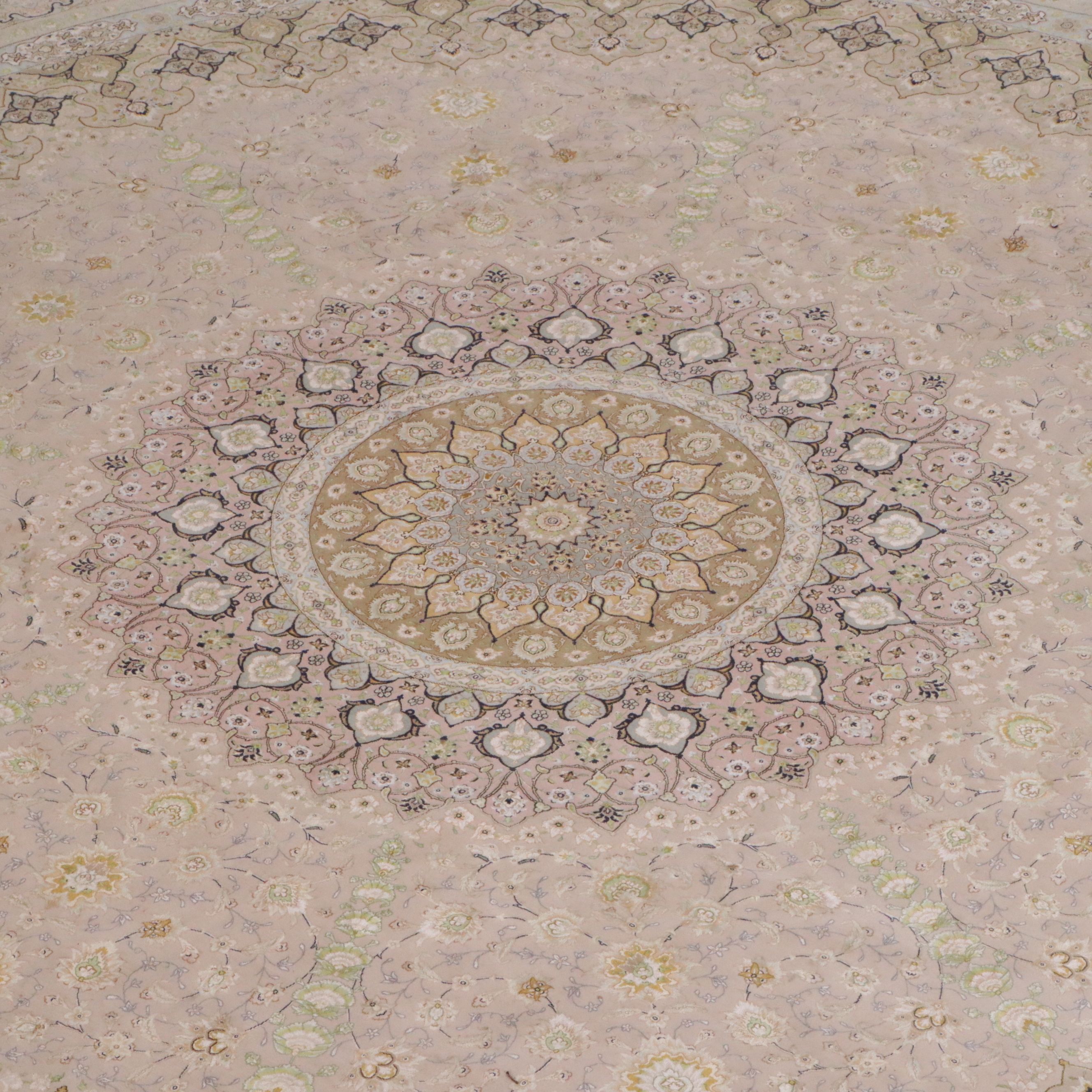 13'4 Round Hand-Knotted Persian Qom Silk Blend Area Rug