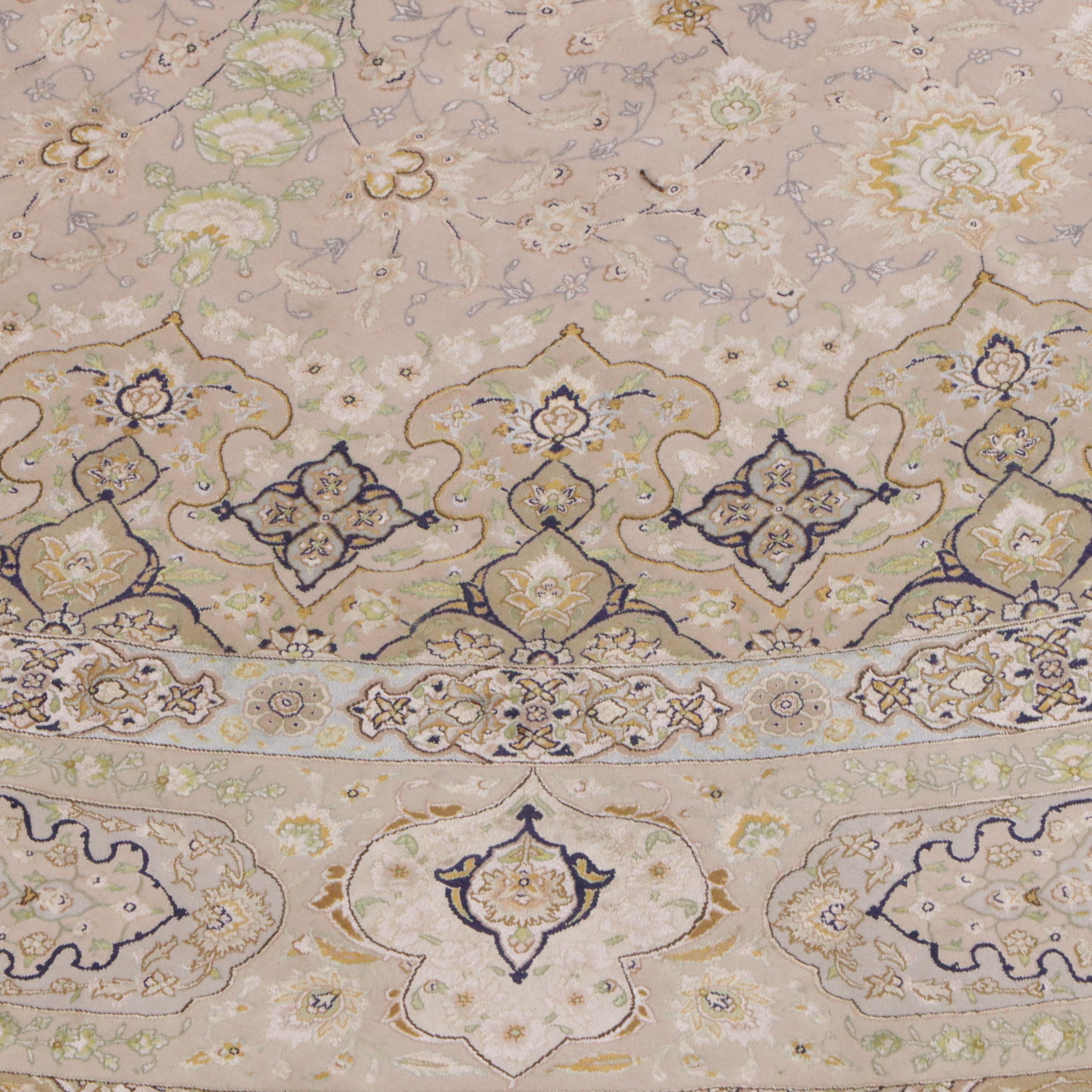 13'4 Round Hand-Knotted Persian Qom Silk Blend Area Rug
