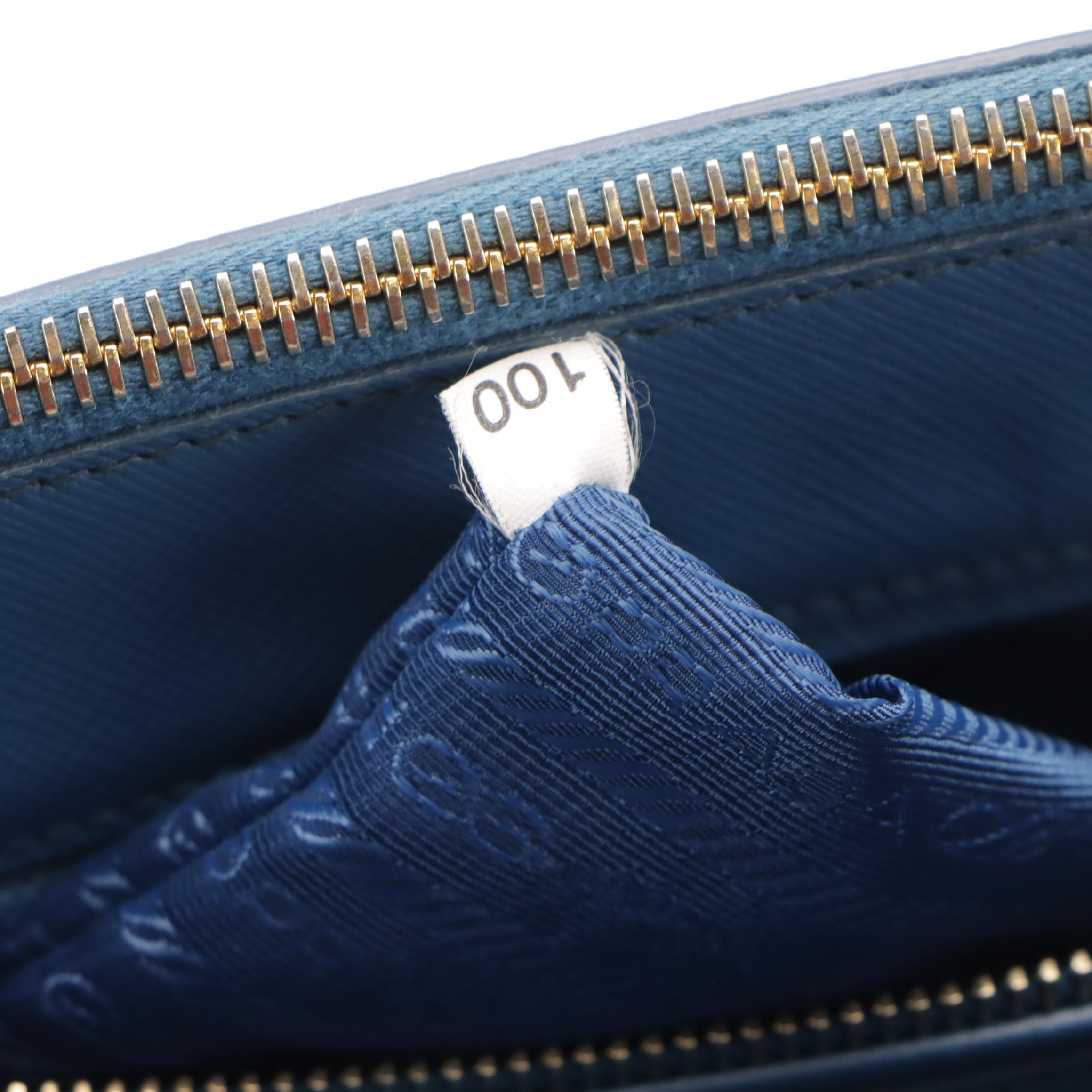 Prada Large Double Zip Galleria Two-Way Bag in Dark Blue Saffiano Lux Leather