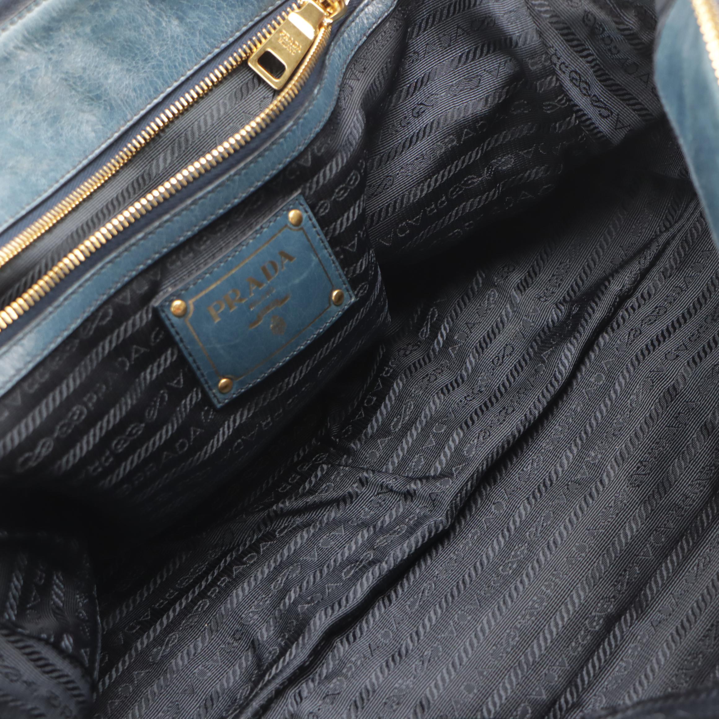 Prada Two-Way Satchel in Blue Vitello Shine Calfskin Leather