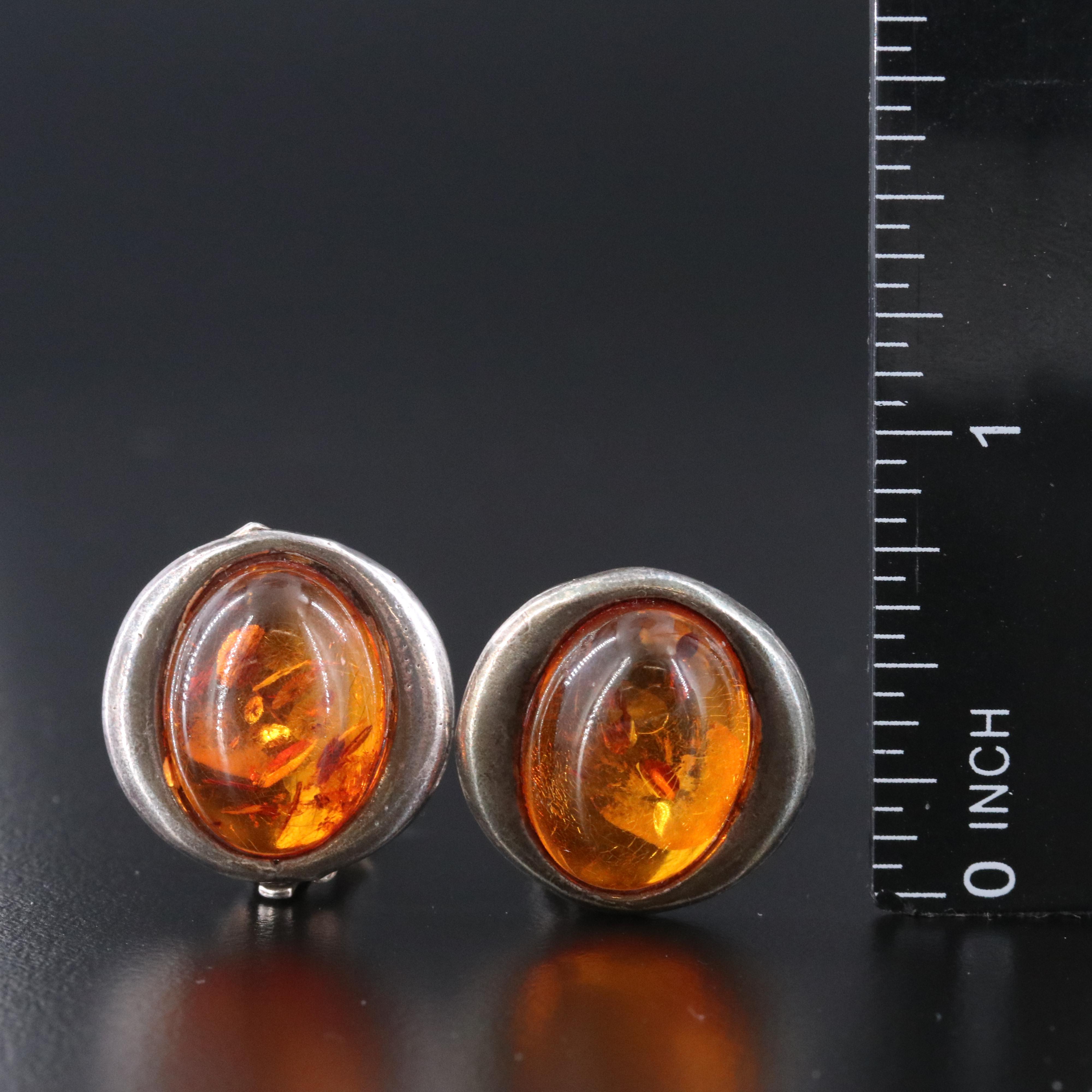 Sterling Amber Clip Earrings