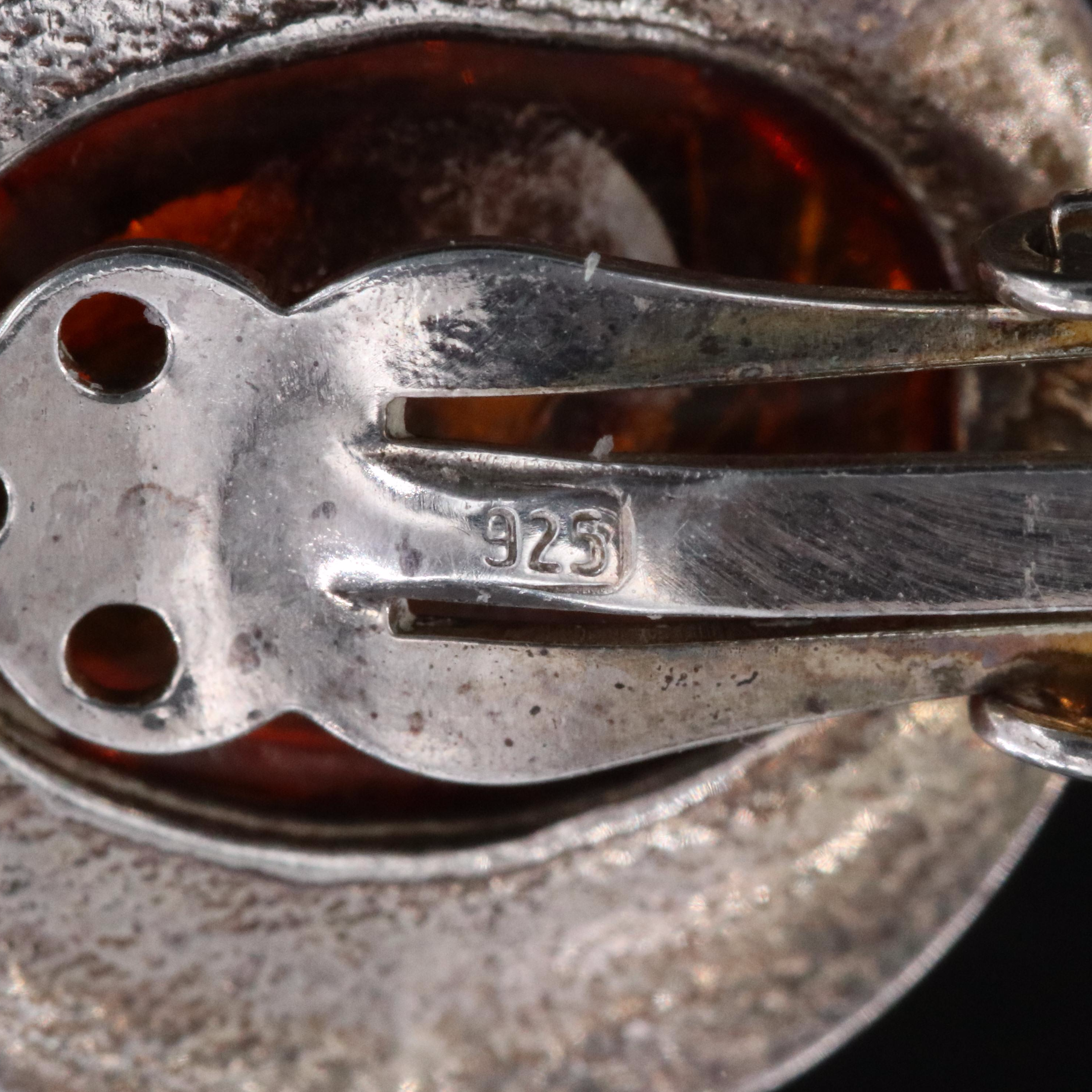 Sterling Amber Clip Earrings