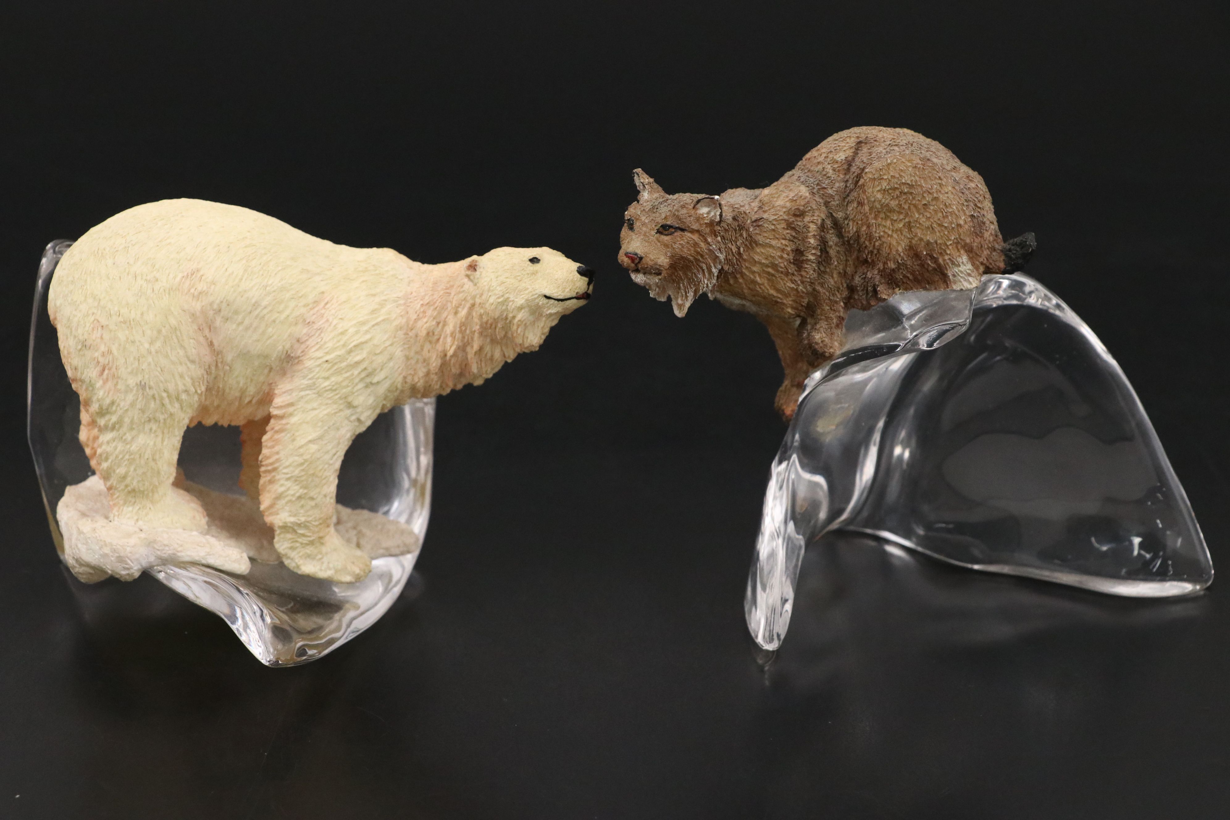 The Franklin Mint "Alaskan Frontier" Resin Animal Figurines on Crystal Bases