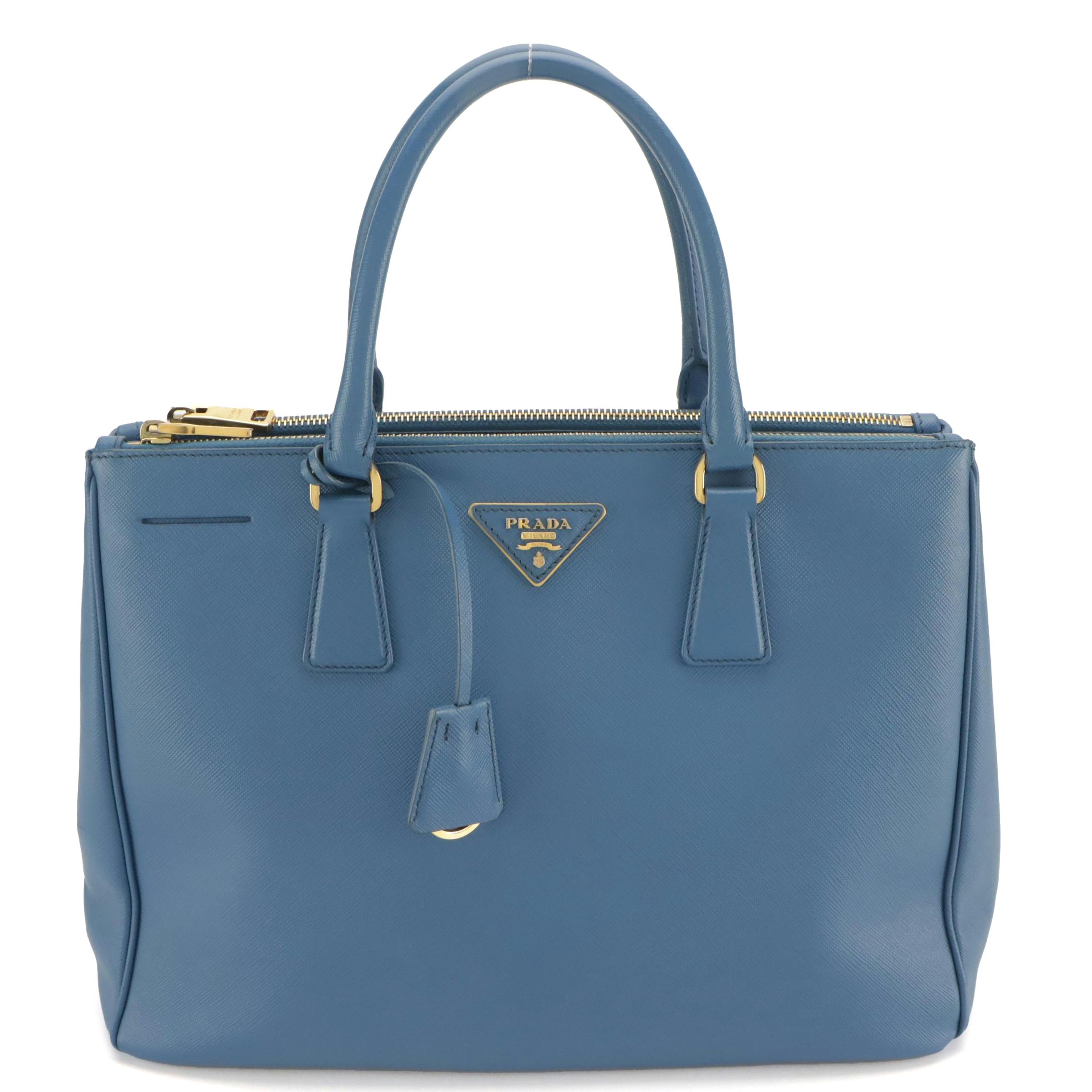 Prada Large Double Zip Galleria Two-Way Bag in Dark Blue Saffiano Lux Leather