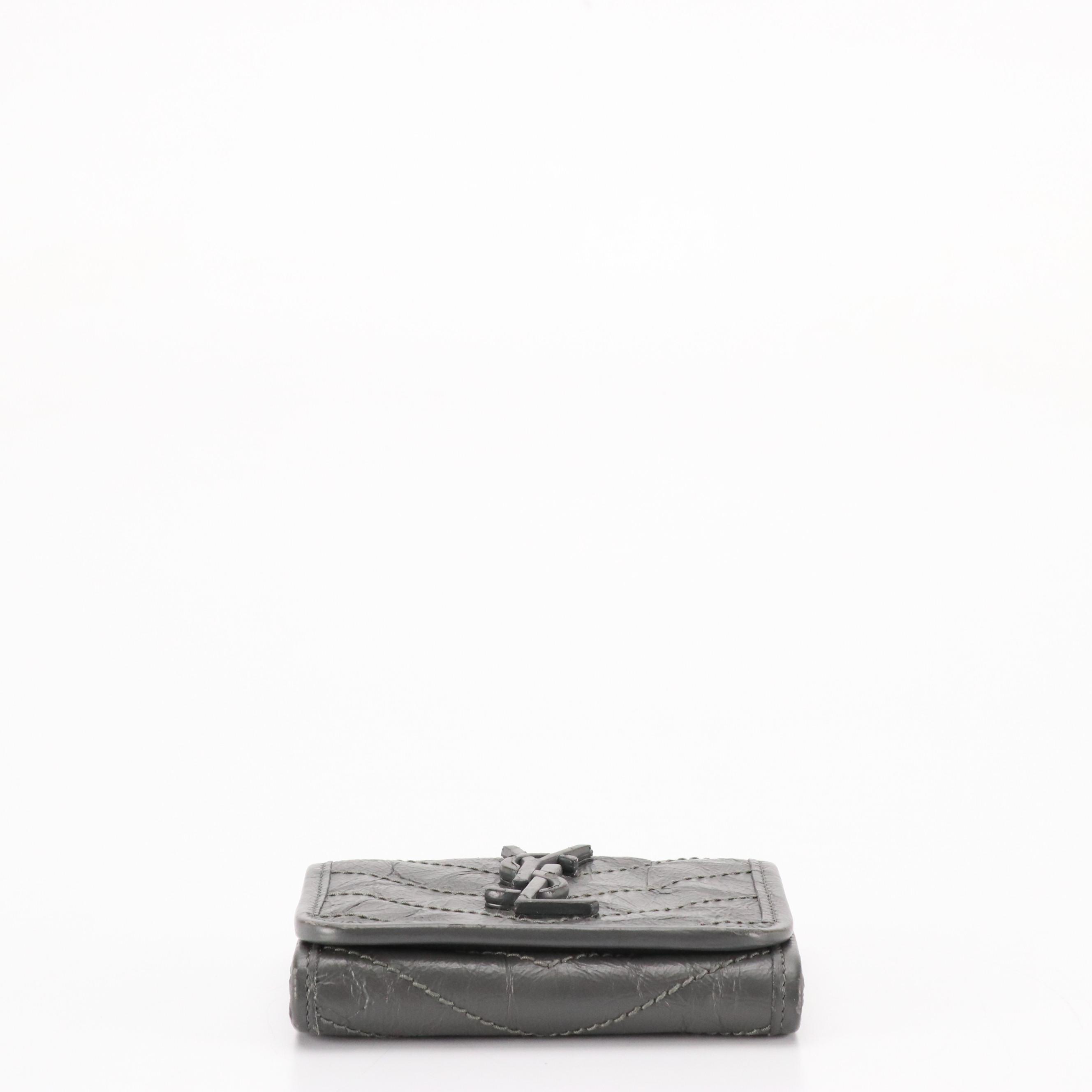 Saint Laurent Niki Trifold Wallet in Grey Matelassé Chevron Lambskin Leather