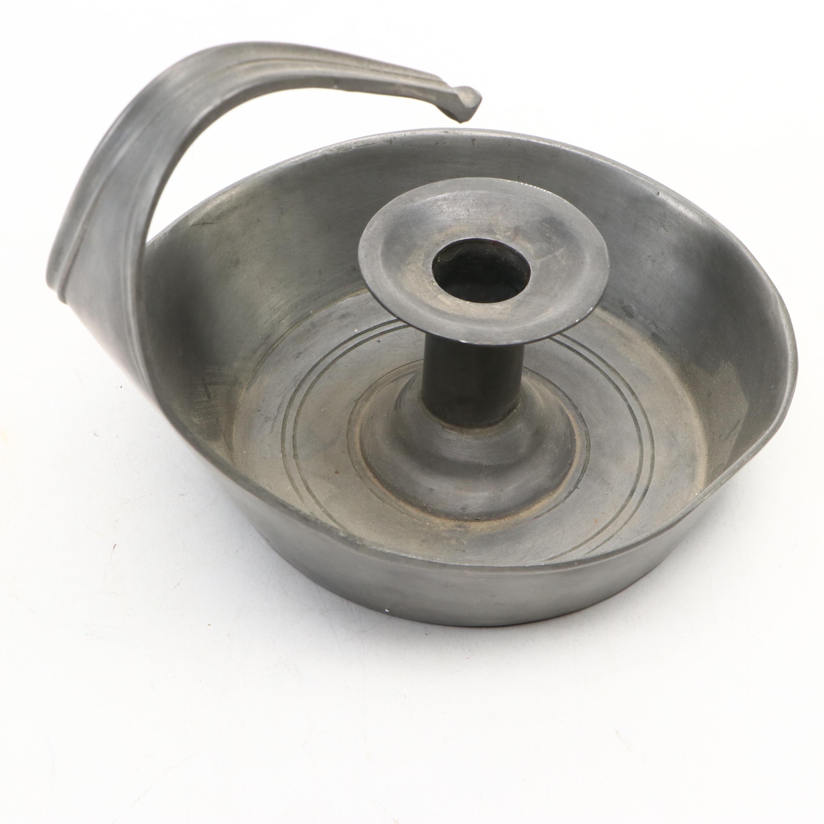 Pewter and China Handcrafted Chambersticks, 20th Century